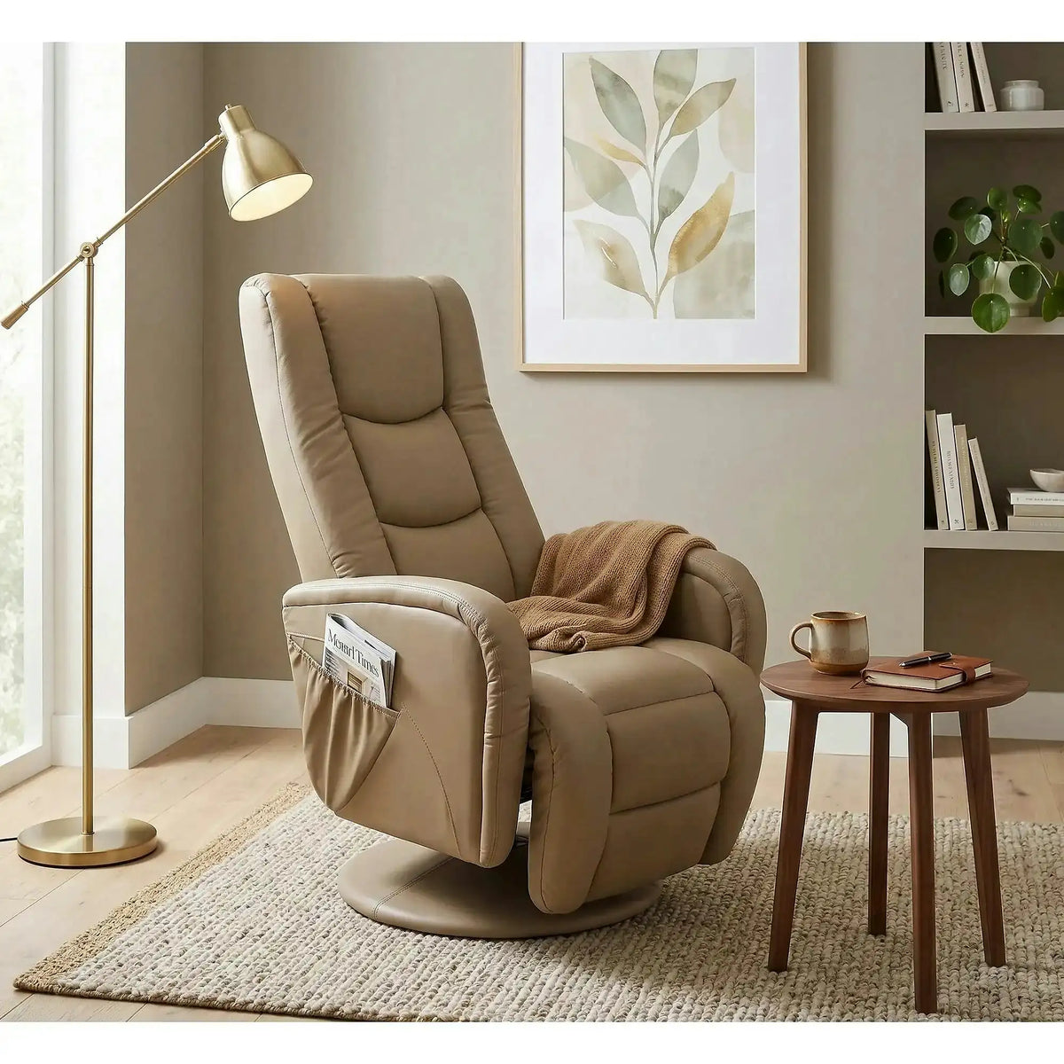 Fotoliu recliner PULSAR, bej, piele ecologica/metal, 68x85/135x85/106 cm