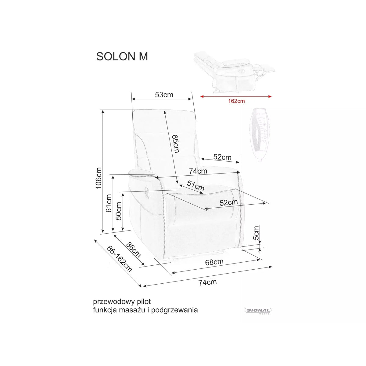 Fotoliu recliner SOLON M, stofa catifelata scortisoara - Bluvel 4215, 74x86/162x106 cm