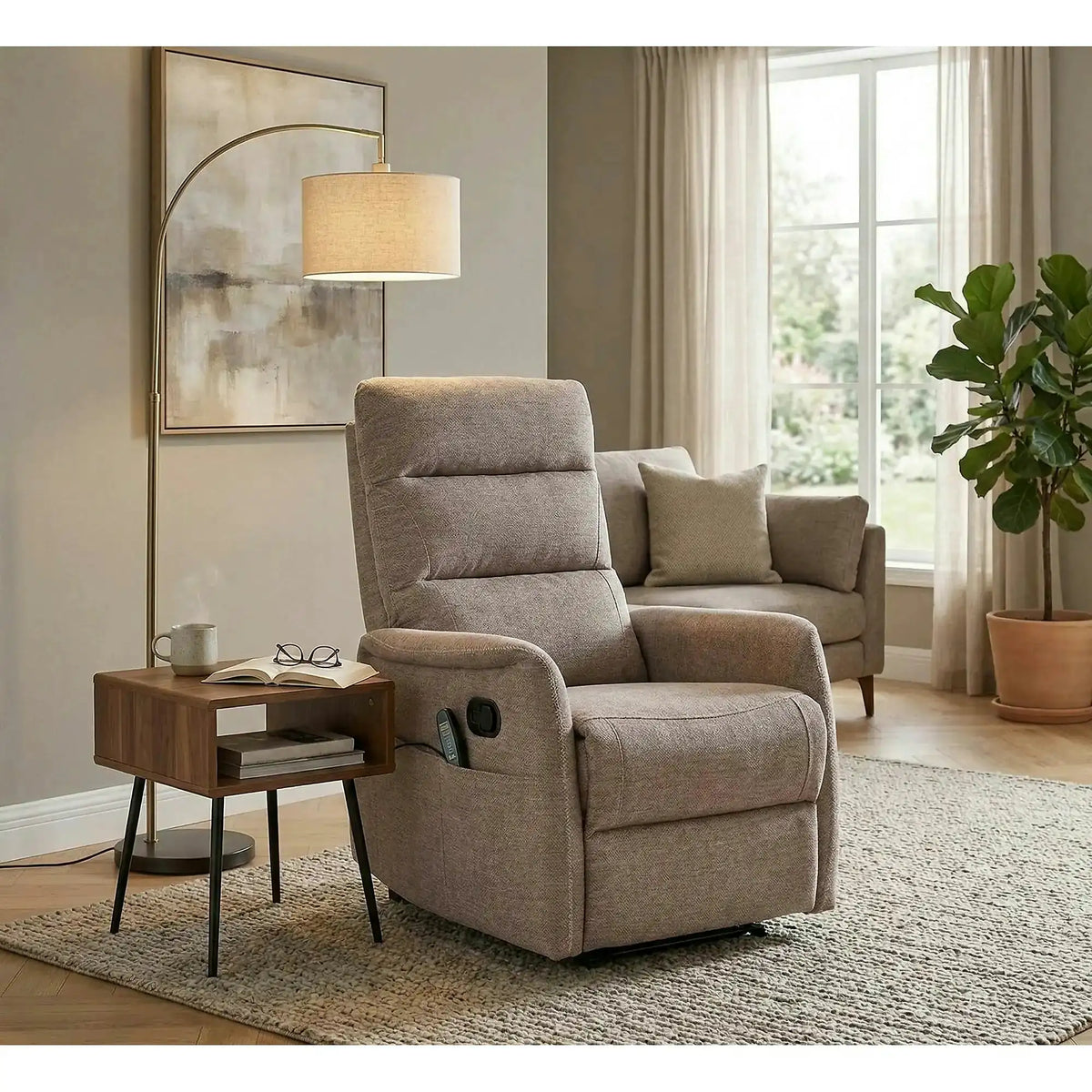 Fotoliu recliner SOLON M, stofa clasica bej - Brego 34, 74x86/162x106 cm