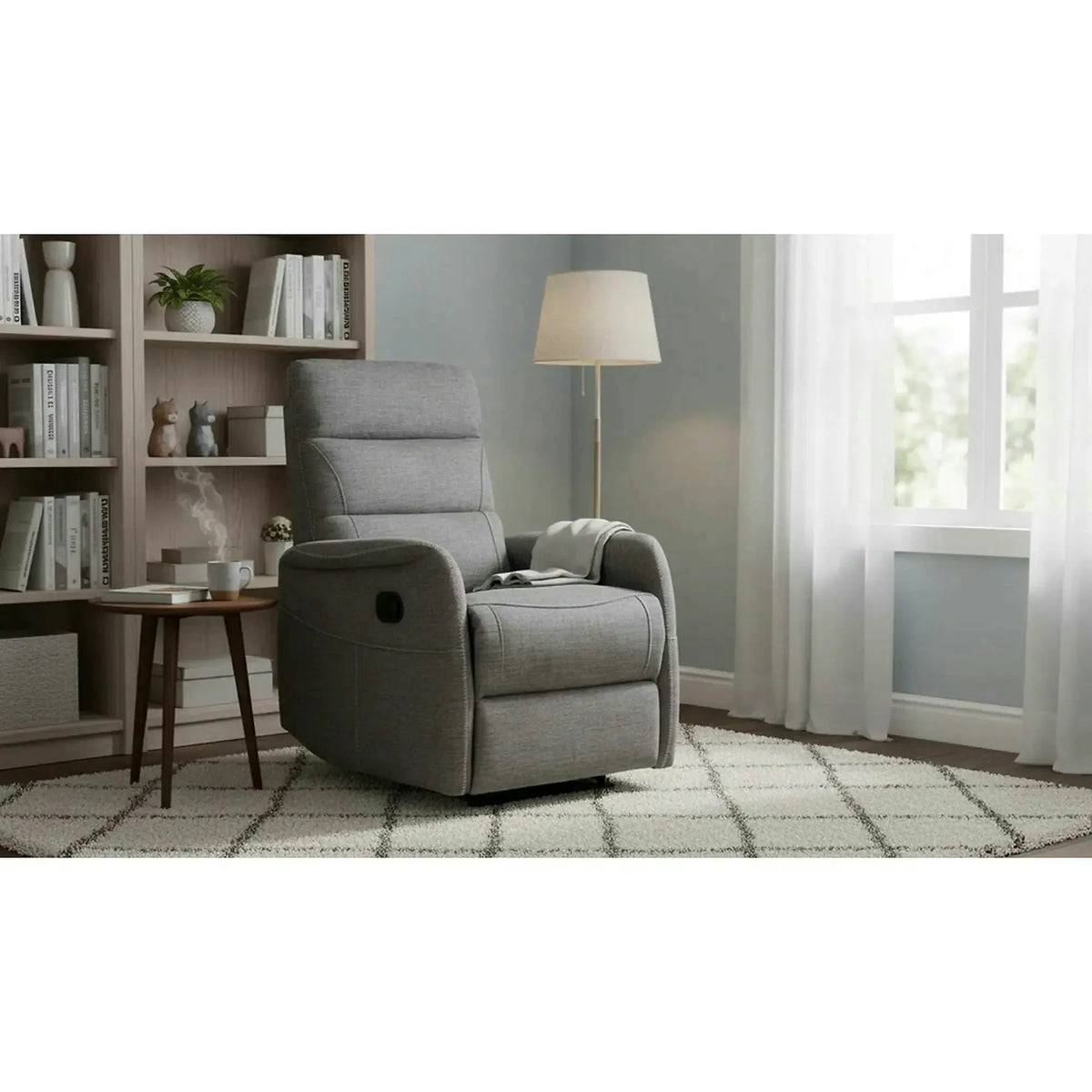 Fotoliu recliner SOLON M, stofa clasica gri inchis - Brego 18, 74x86/162x106 cm