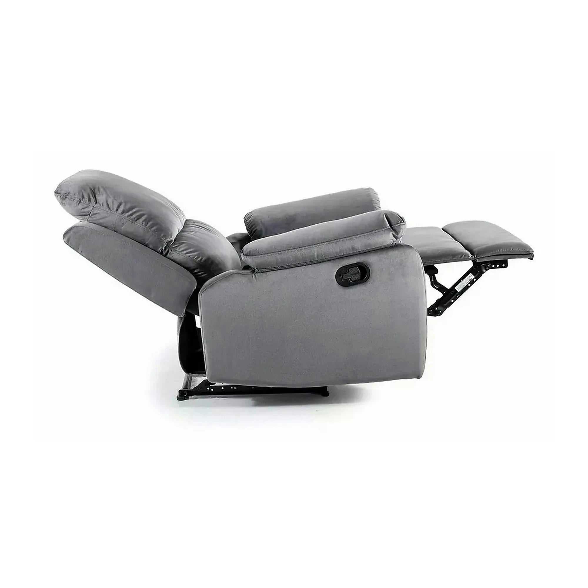 Fotoliu recliner SPENCER 1, gri/negru, stofa catifelata/metal, 80x94/164x101 cm