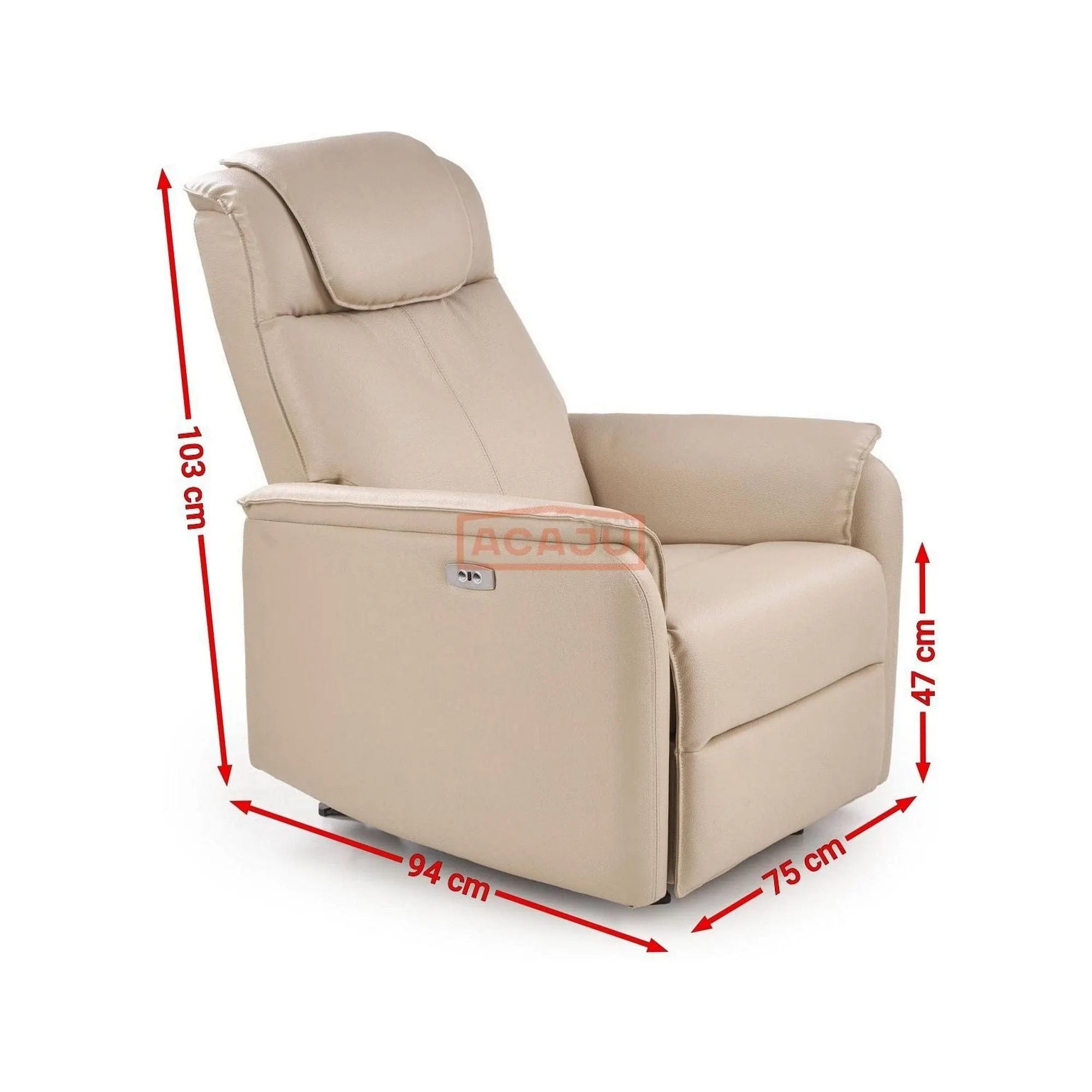 Fotoliu reglabil PARADISE, crem/negru, piele ecologica/metal, 75x94x103 cm