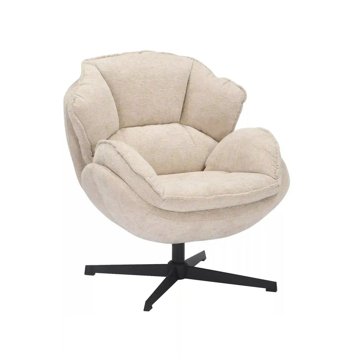 Fotoliu pufos rotativ BETTY, bej/negru, stofa clasica/metal, 73x87x83 cm