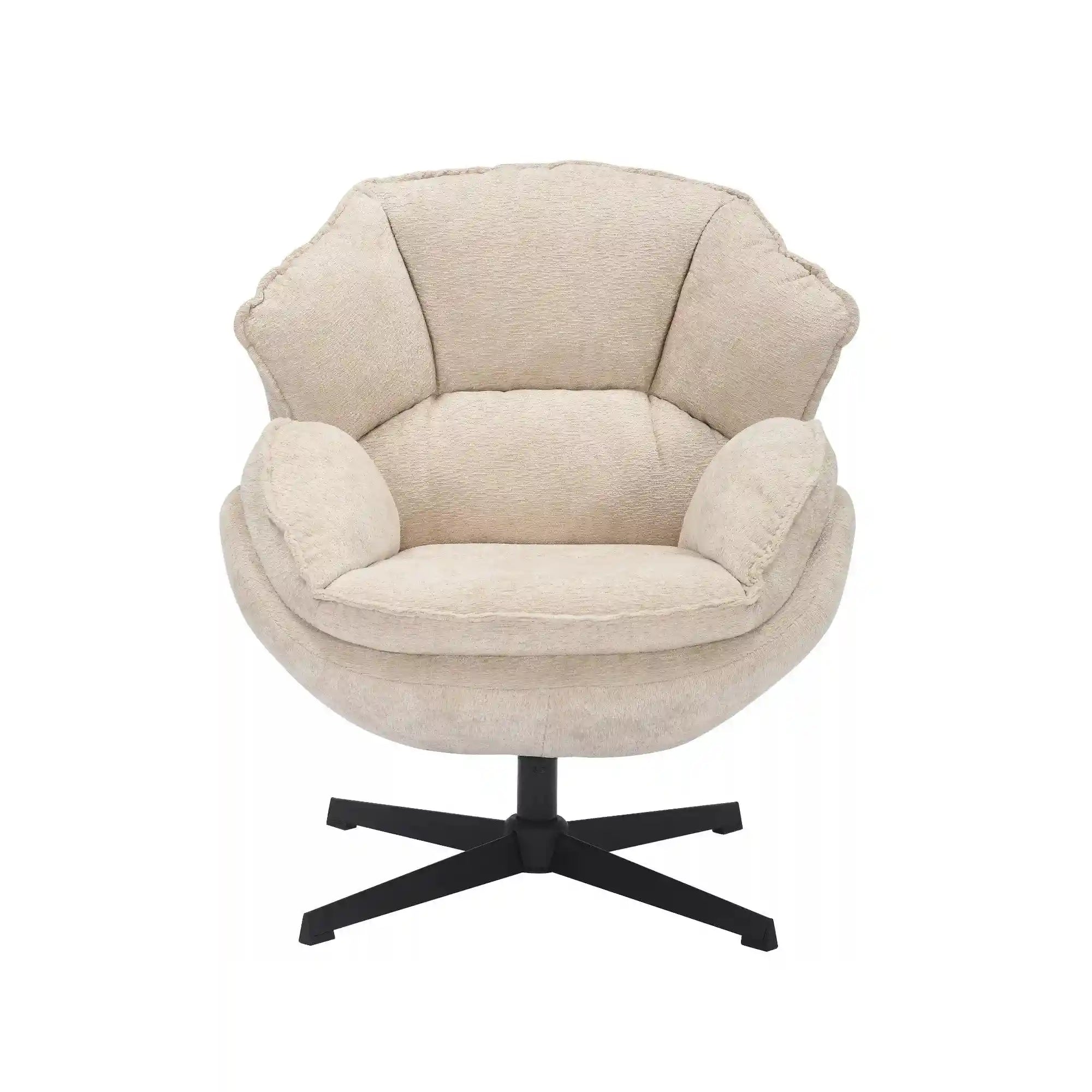 Fotoliu pufos rotativ BETTY, bej/negru, stofa clasica/metal, 73x87x83 cm