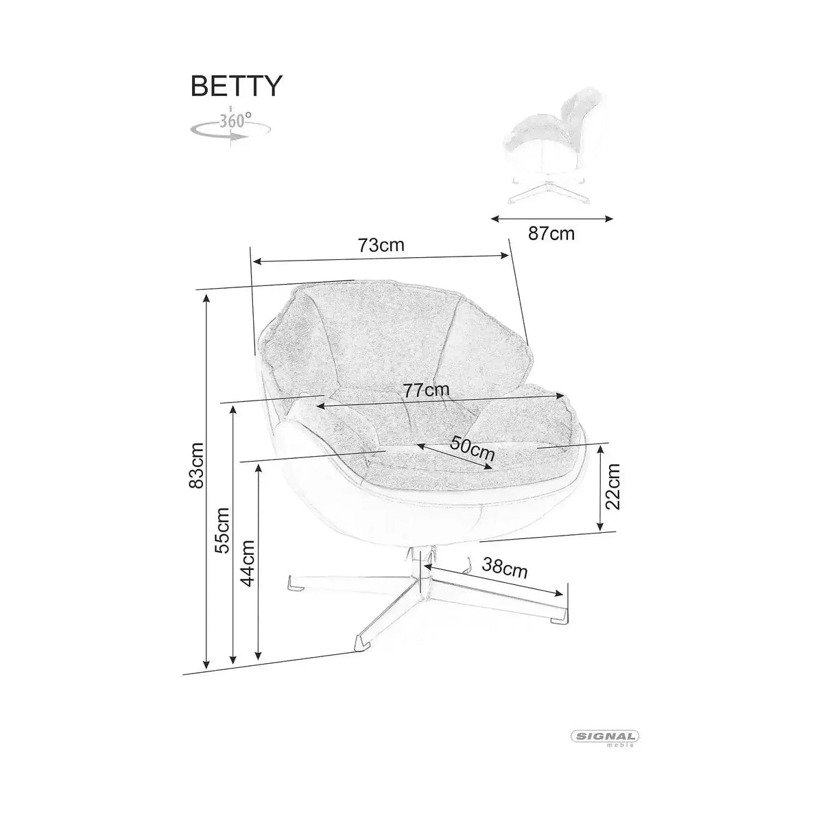 Fotoliu rotativ BETTY, galben/negru, stofa clasica/metal, 73x87x83 cm
