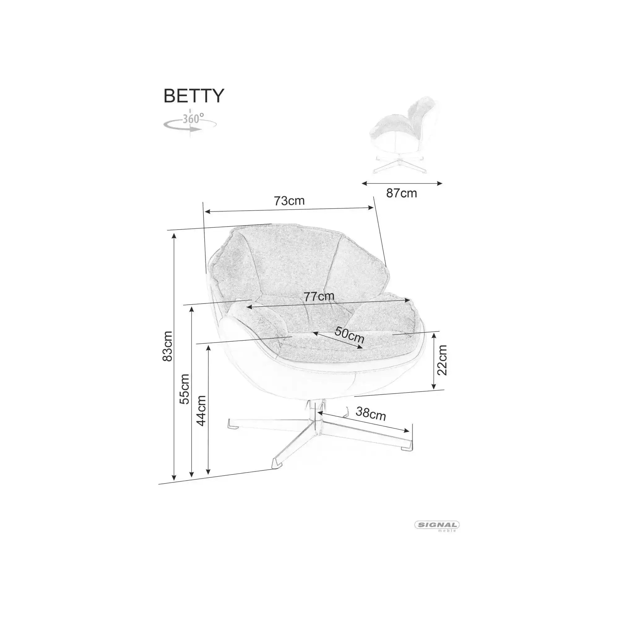 Fotoliu pufos rotativ BETTY, negru, stofa clasica/metal, 73x87x83 cm