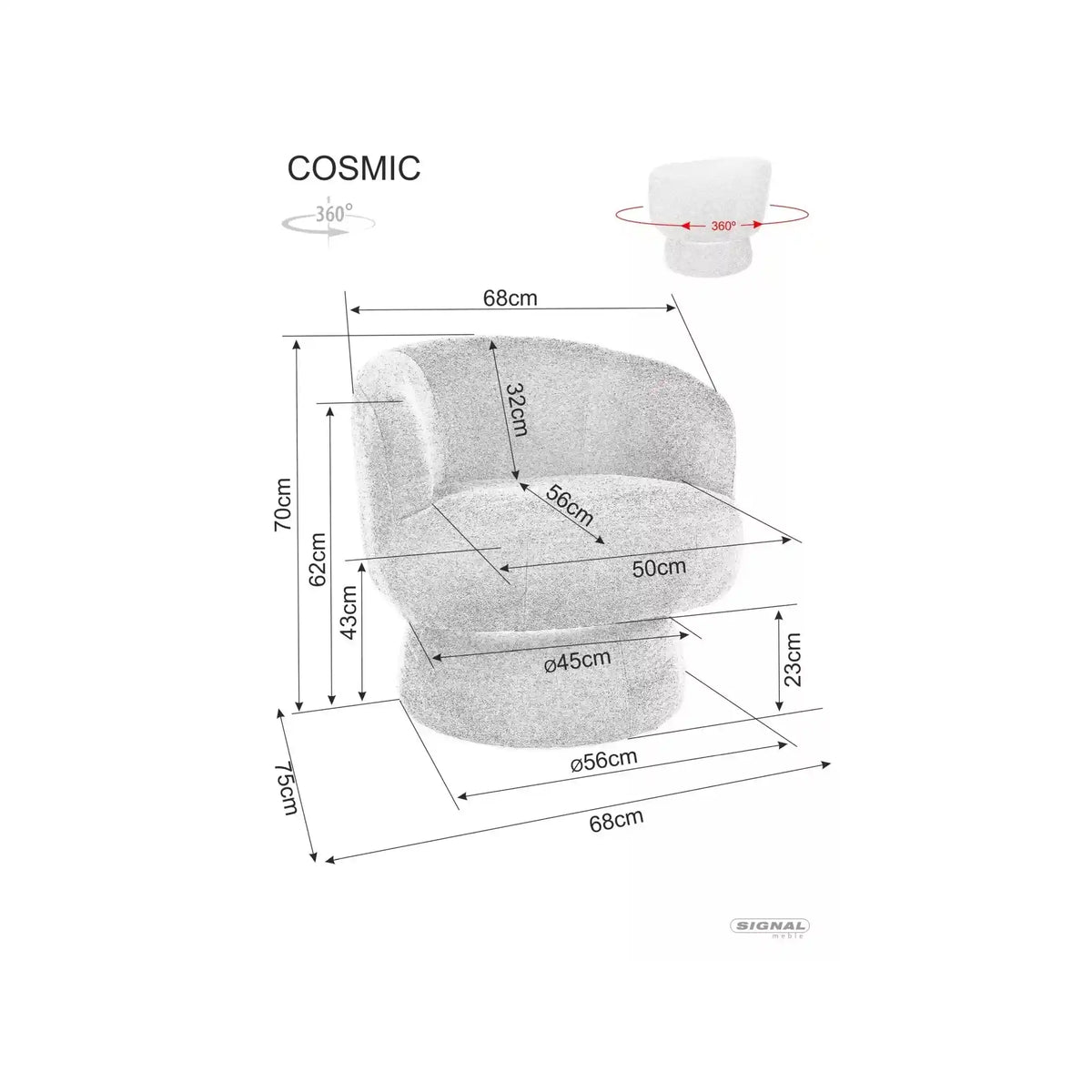 Fotoliu rotativ COSMIC, stofa clasica bej inchis - Raven 30, 68x75x70 cm