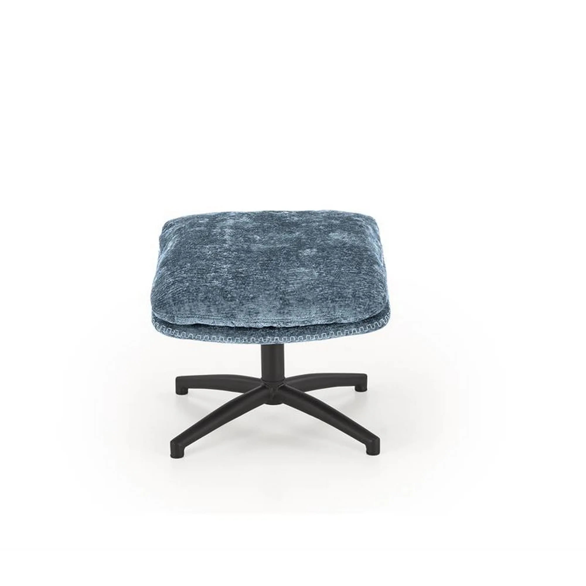 Fotoliu rotativ cu taburet DARIO , albastru/negru, stofa catifelata/metal