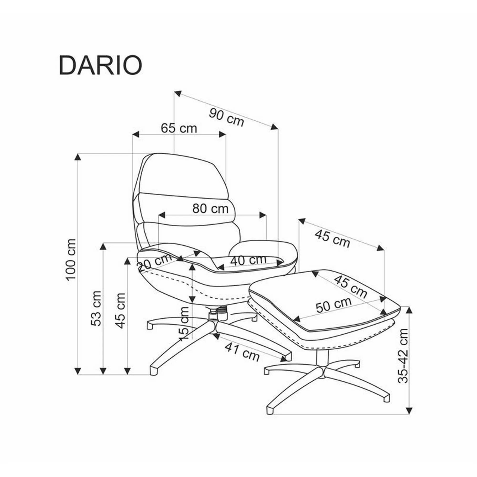 Fotoliu rotativ cu taburet DARIO , albastru/negru, stofa catifelata/metal