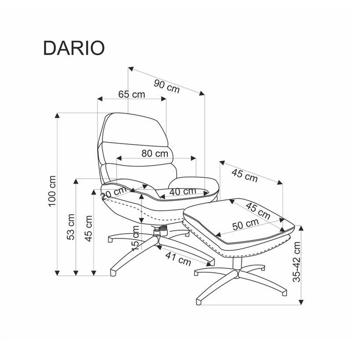 Fotoliu cu taburet DARIO, bej/negru, stofa catifelata/metal