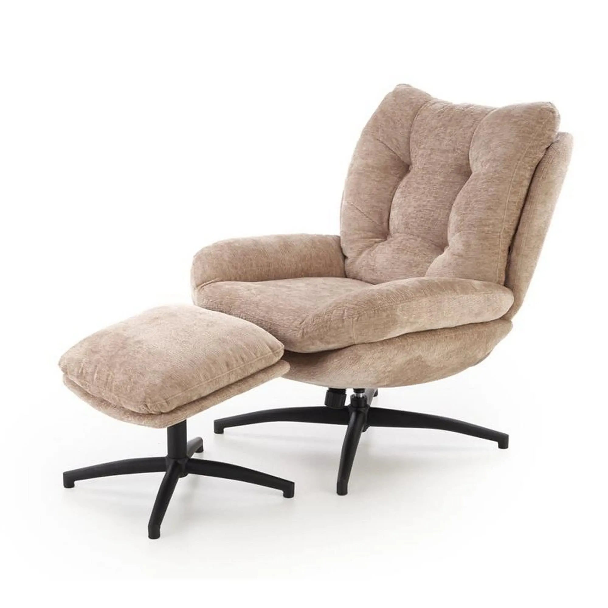Fotoliu rotativ cu taburet PESTO, bej/negru, stofa clasica/metal, 76x92x96 cm