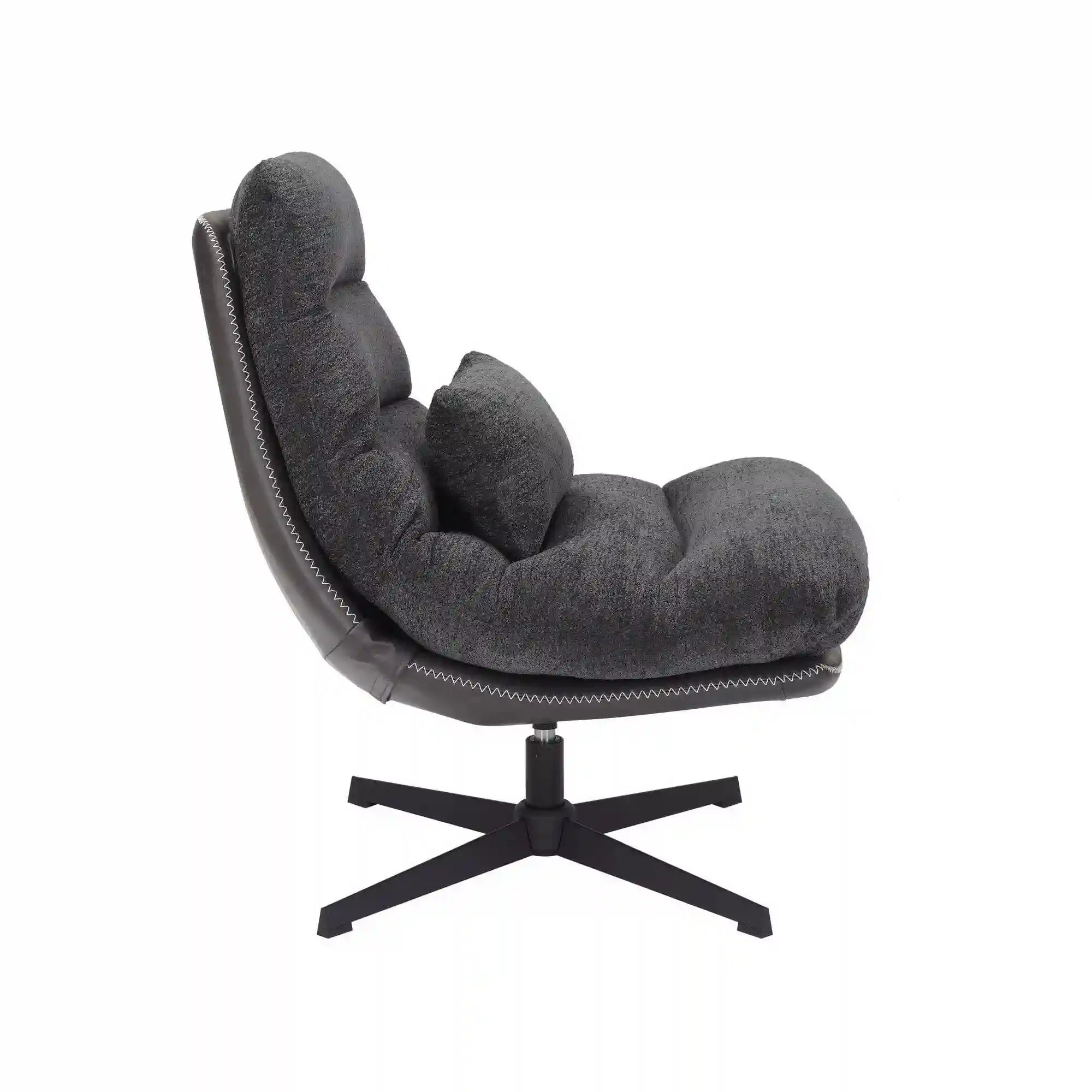 Fotoliu rotativ FELICIA, stofa clasica gri inchis - Raven 18/piele ecologica, 79x87x91 cm