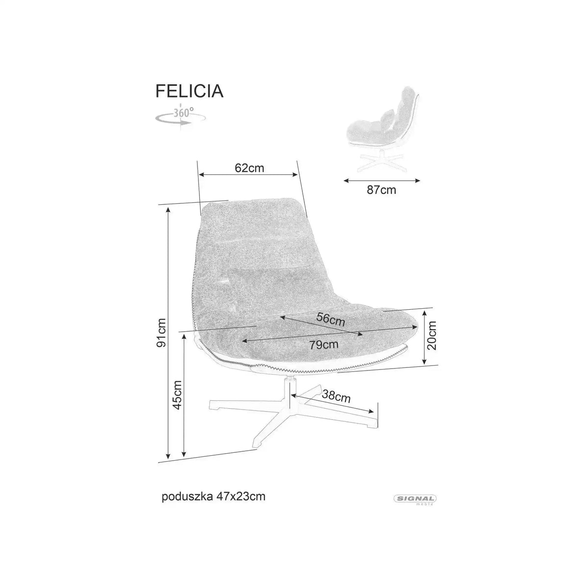 Fotoliu rotativ FELICIA, stofa clasica gri inchis - Raven 18/piele ecologica, 79x87x91 cm