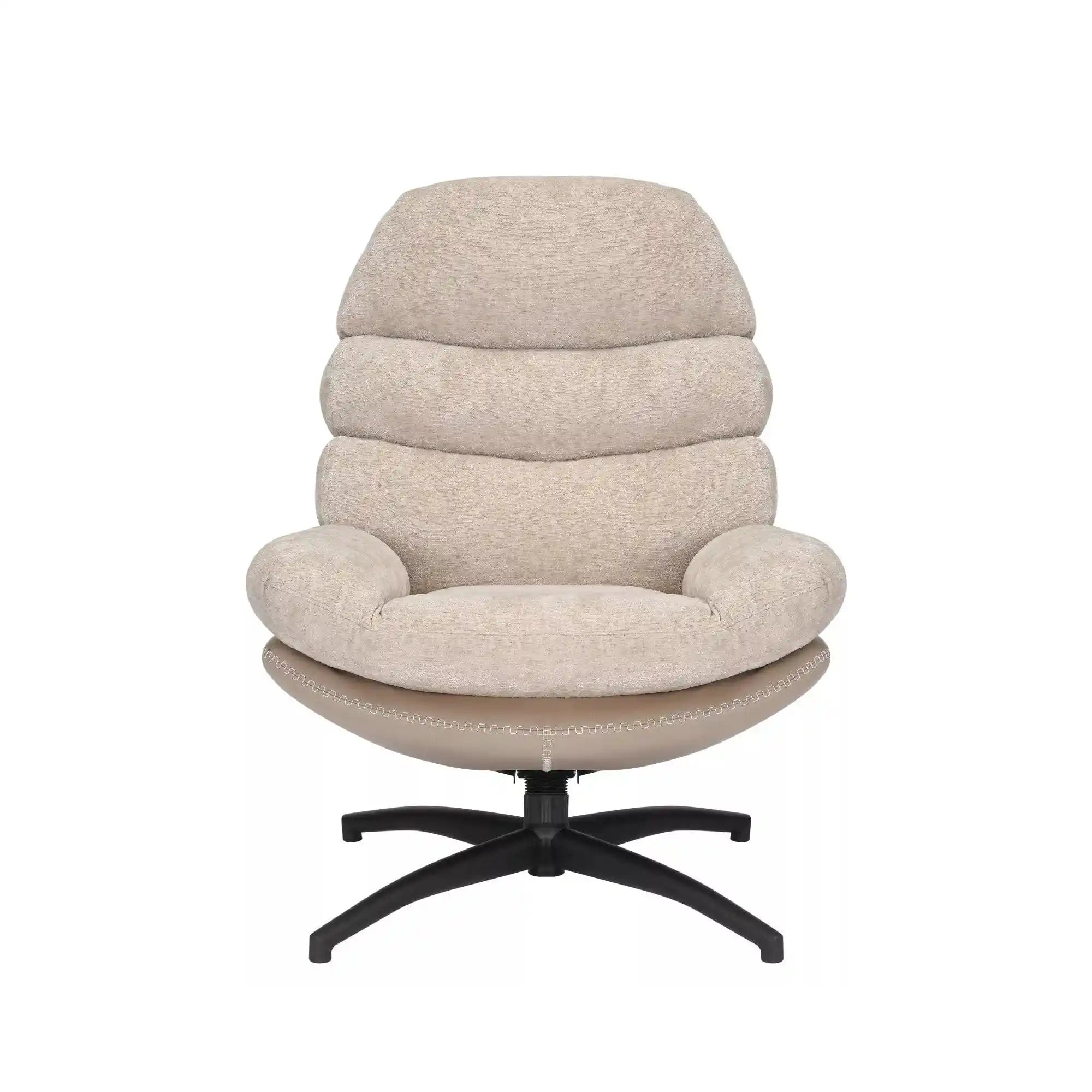 Fotoliu rotativ GISELLE, bej, stofa/piele ecologica/metal, 77x90x101 cm