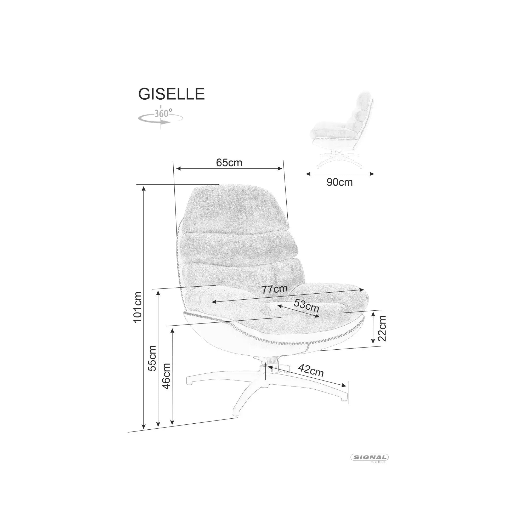 Fotoliu rotativ GISELLE, bej, stofa/piele ecologica/metal, 77x90x101 cm