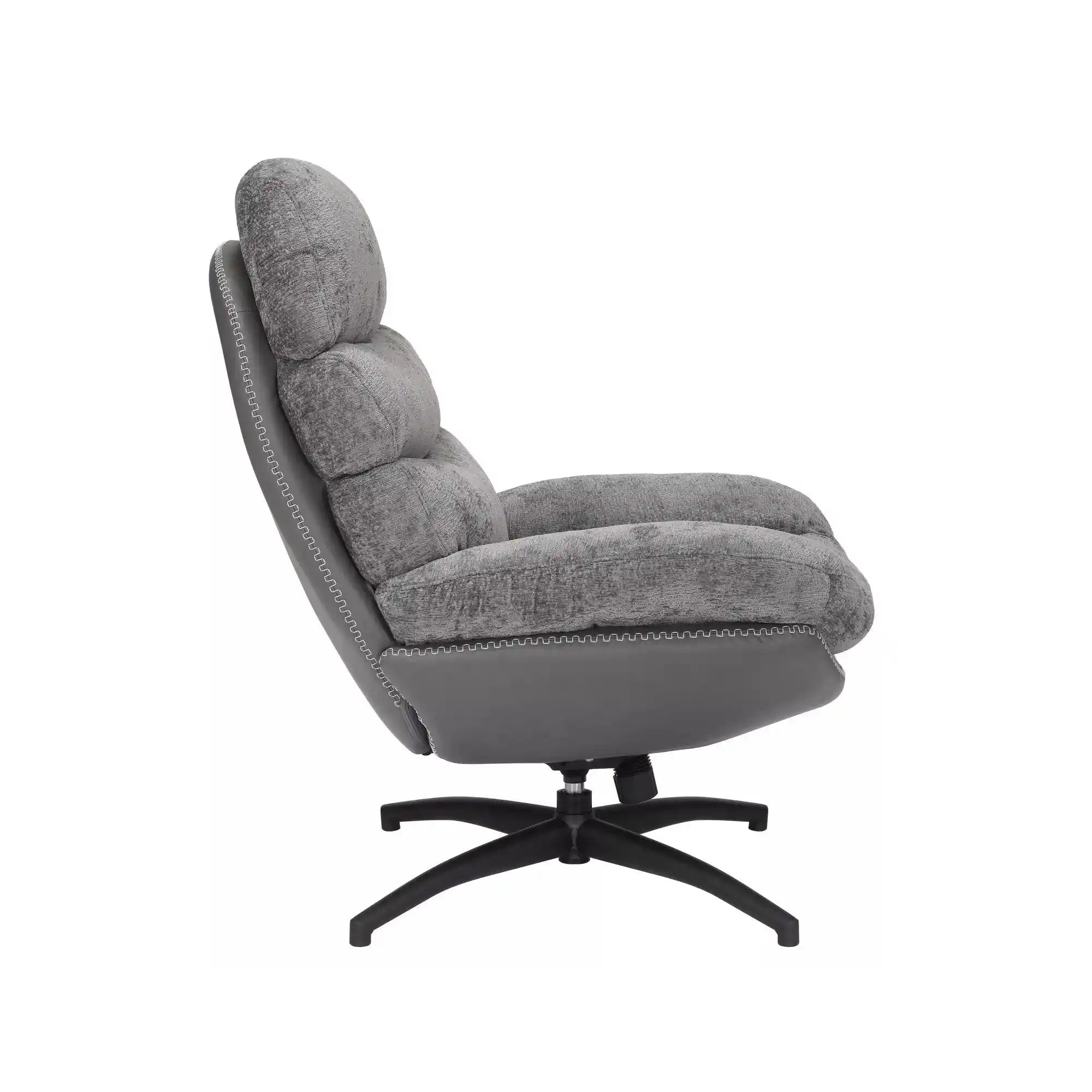 Fotoliu rotativ GISELLE, gri, stofa/piele ecologica/metal, 77x90x101 cm