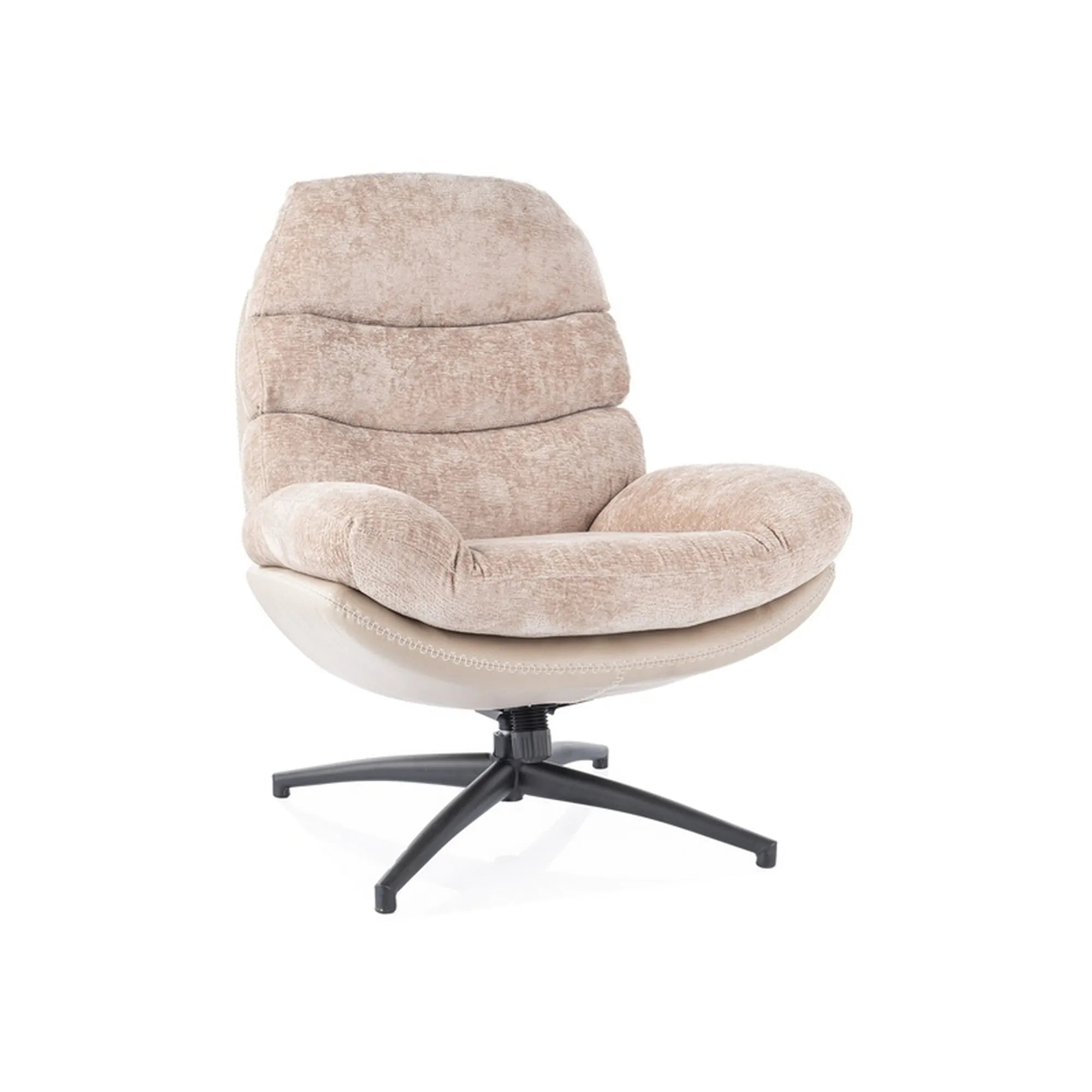 Fotoliu rotativ GISELLE, roz/bej, stofa clasica/piele ecologica/metal, 77x90x101 cm