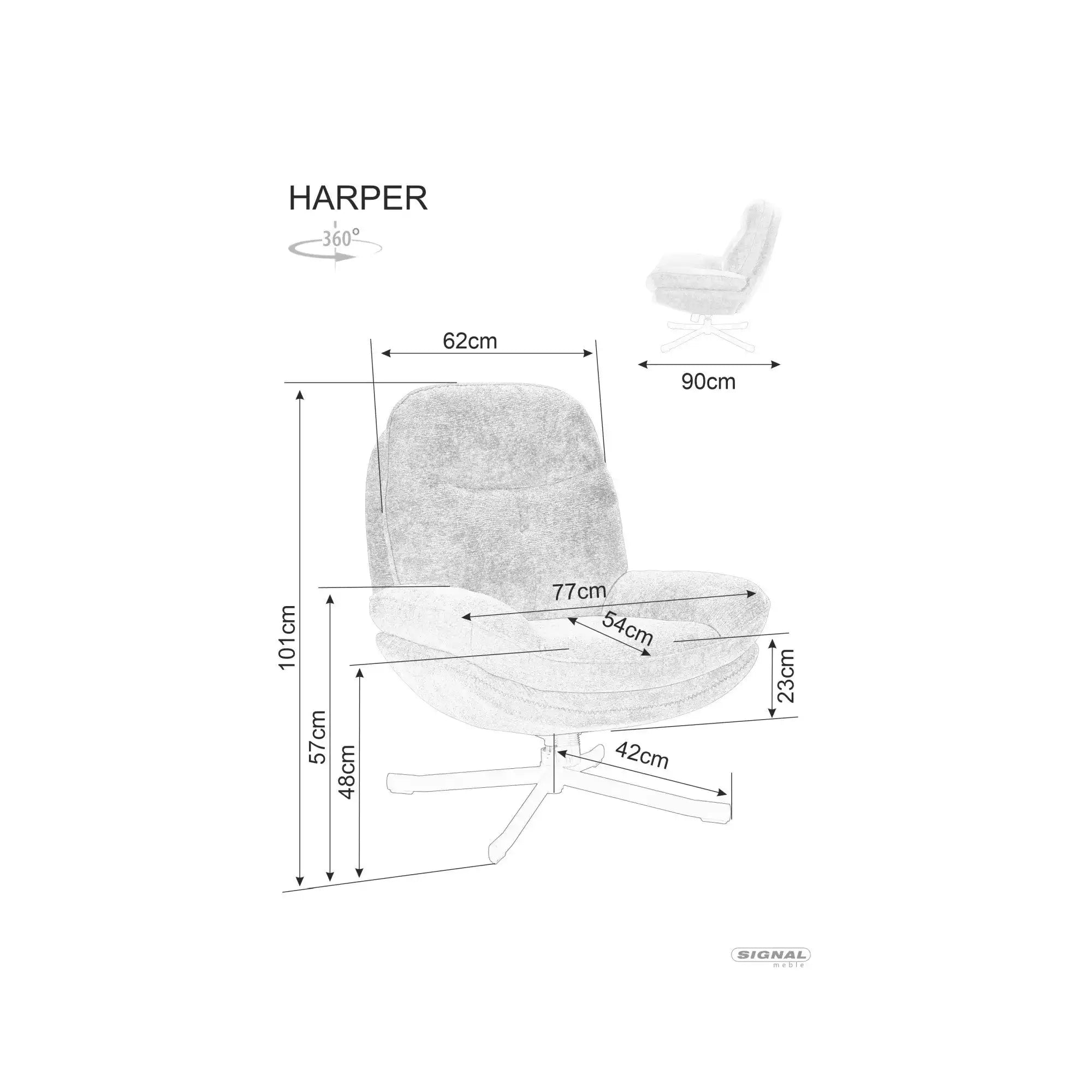 Fotoliu rotativ HARPER, stofa gri - Tap 240, 77x83x101 cm