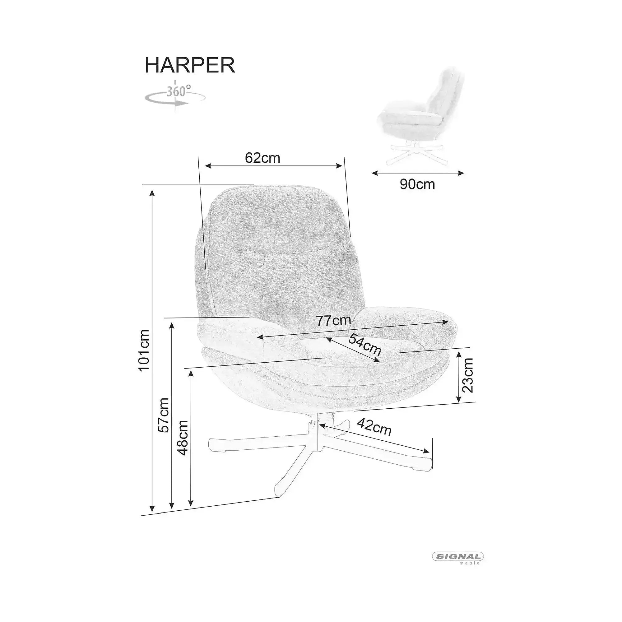 Fotoliu rotativ HARPER, stofa negru - Tap 242, 77x83x101 cm