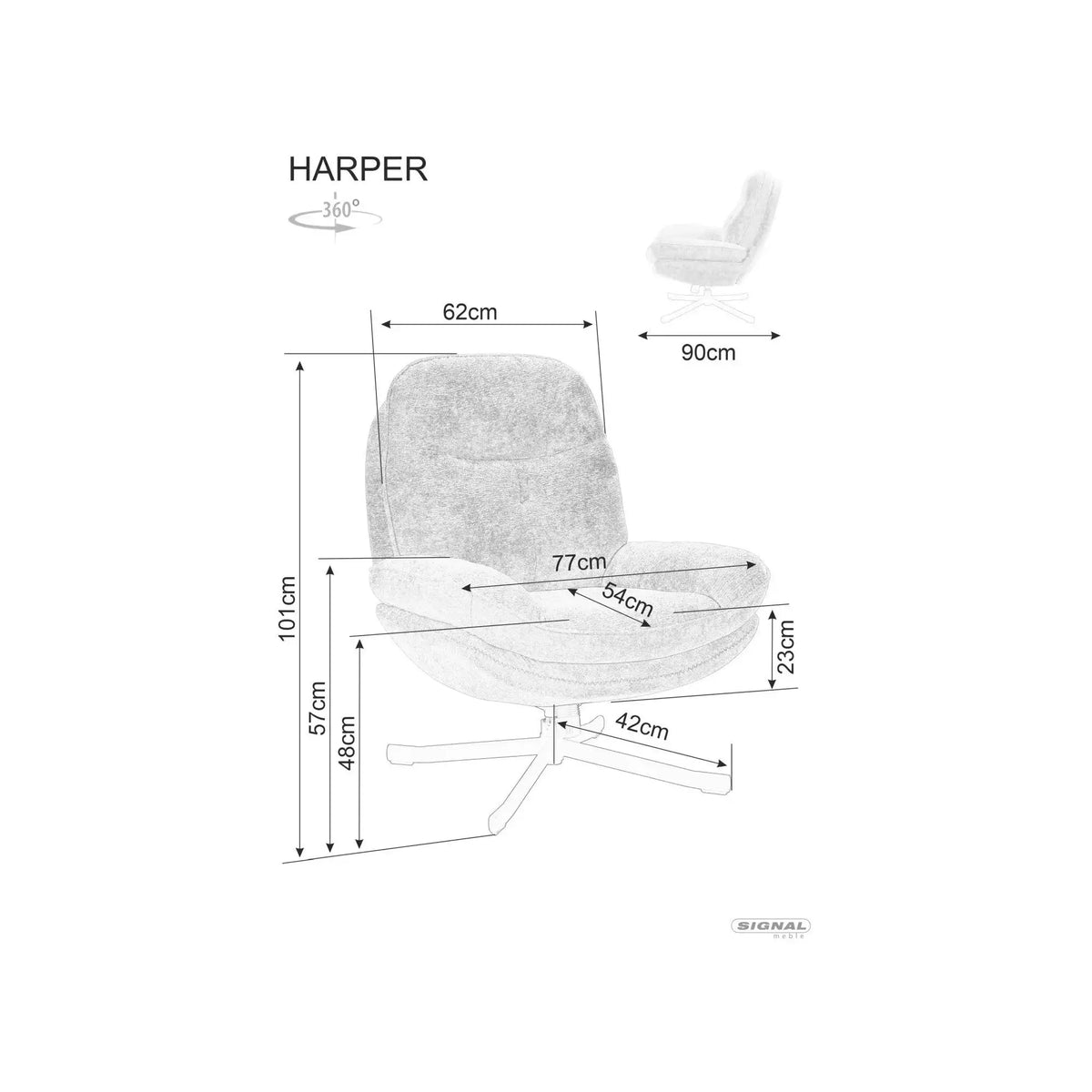 Fotoliu rotativ HARPER, stofa negru - Tap 242, 77x83x101 cm