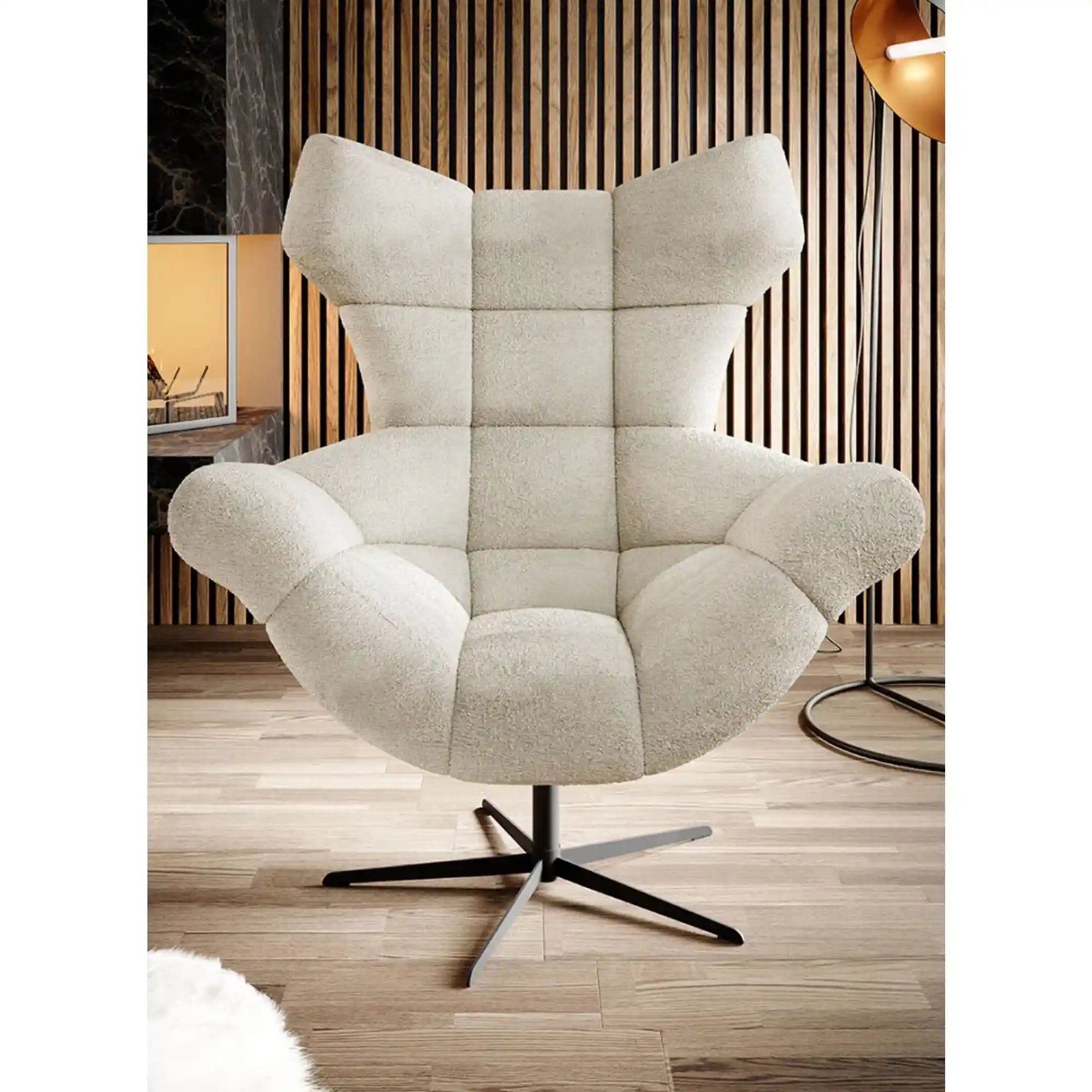 Fotoliu rotativ SENSI, stofa catifelata bej - RIVIERA 16, Gama Premium, 103x84x119 cm