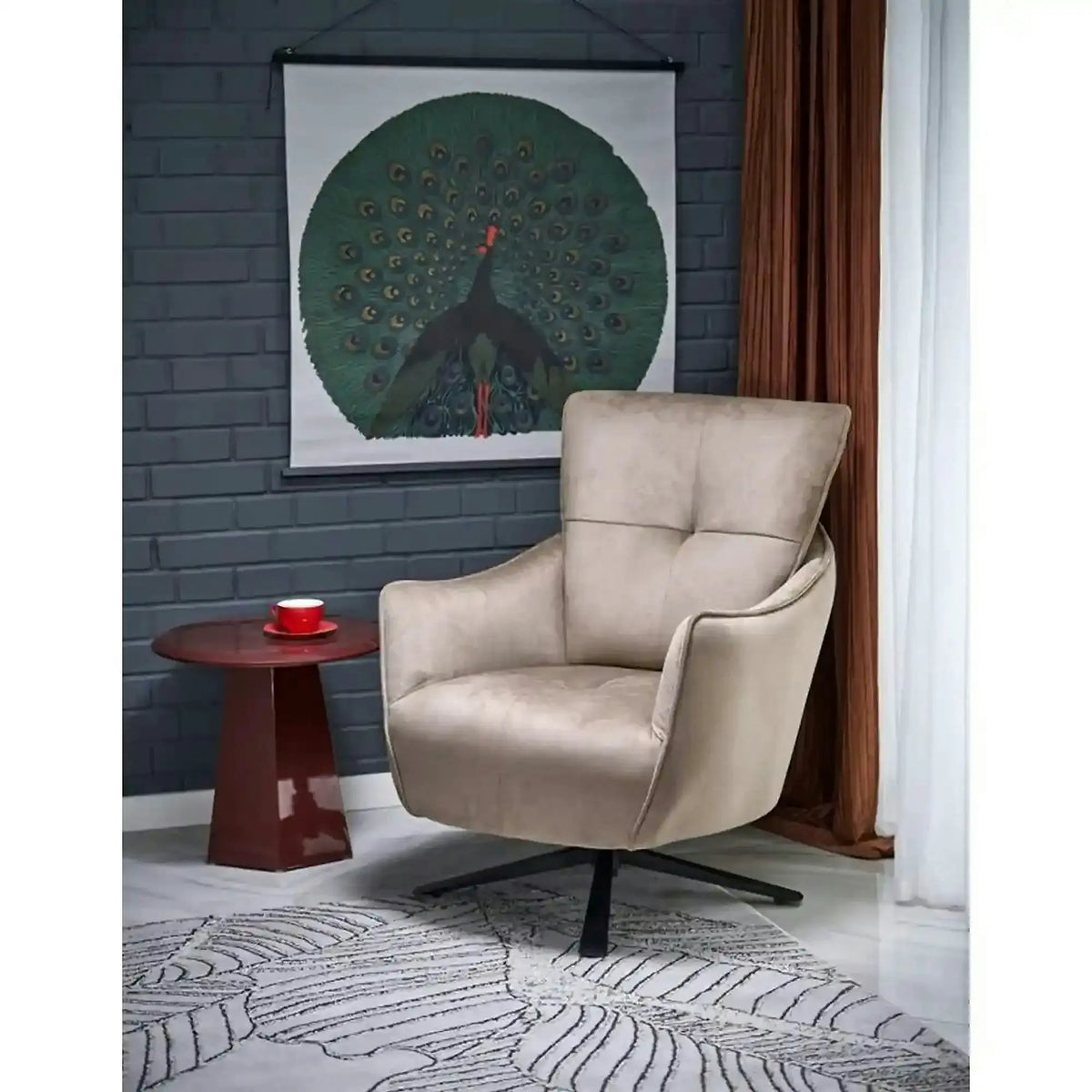 Fotoliu SCAMPI, stofa catifelata cappuccino - Havana 39, 75x86x97 cm