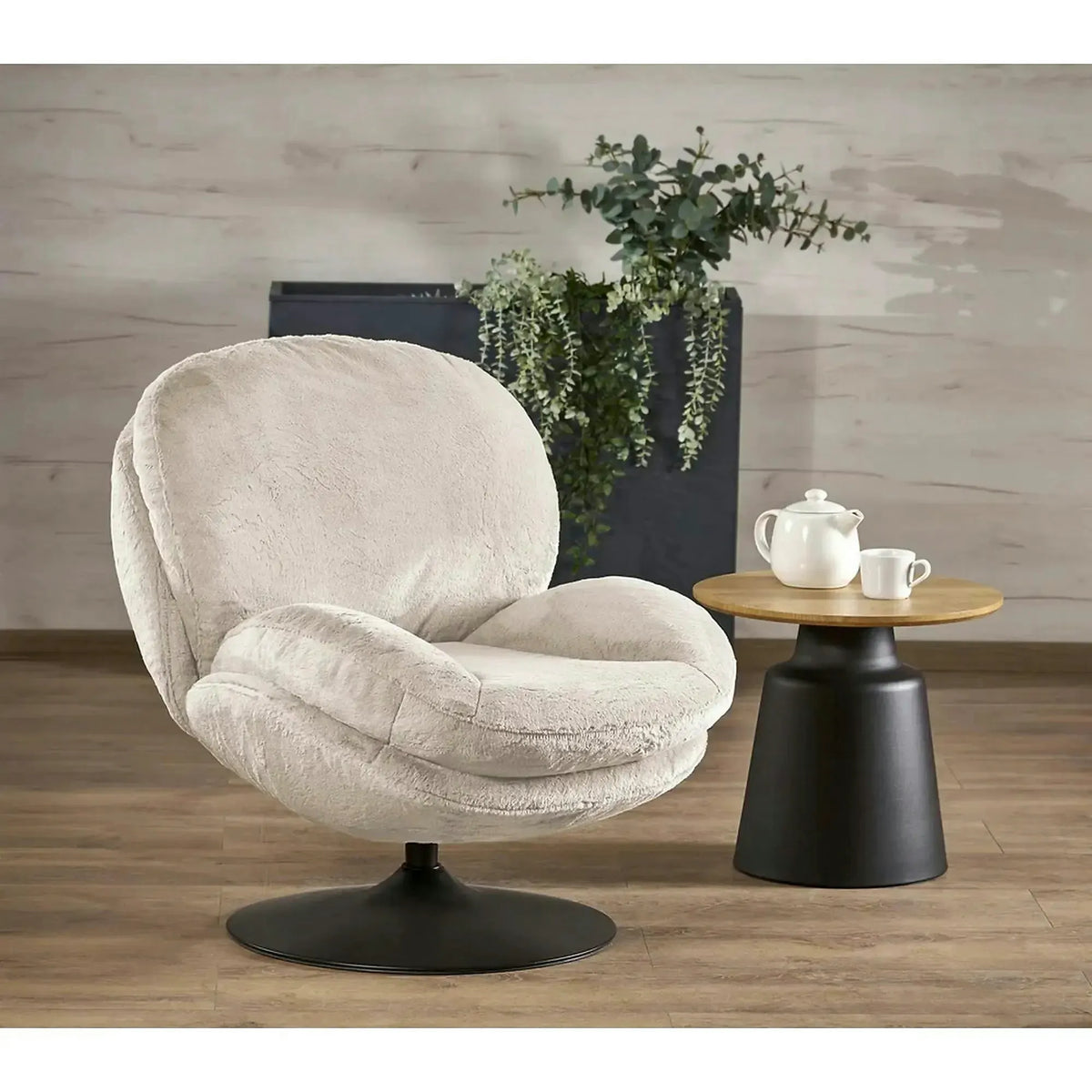 Fotoliu SHELL, blana artificiala crem - Lapit 23, 80x87x86 cm