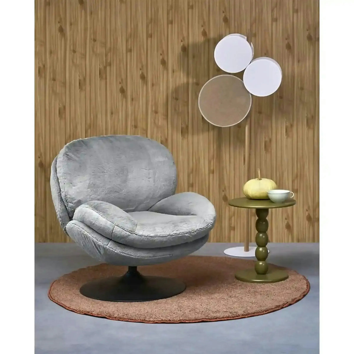 Fotoliu SHELL, blana artificiala gri - Lapit 06, 80x87x86 cm