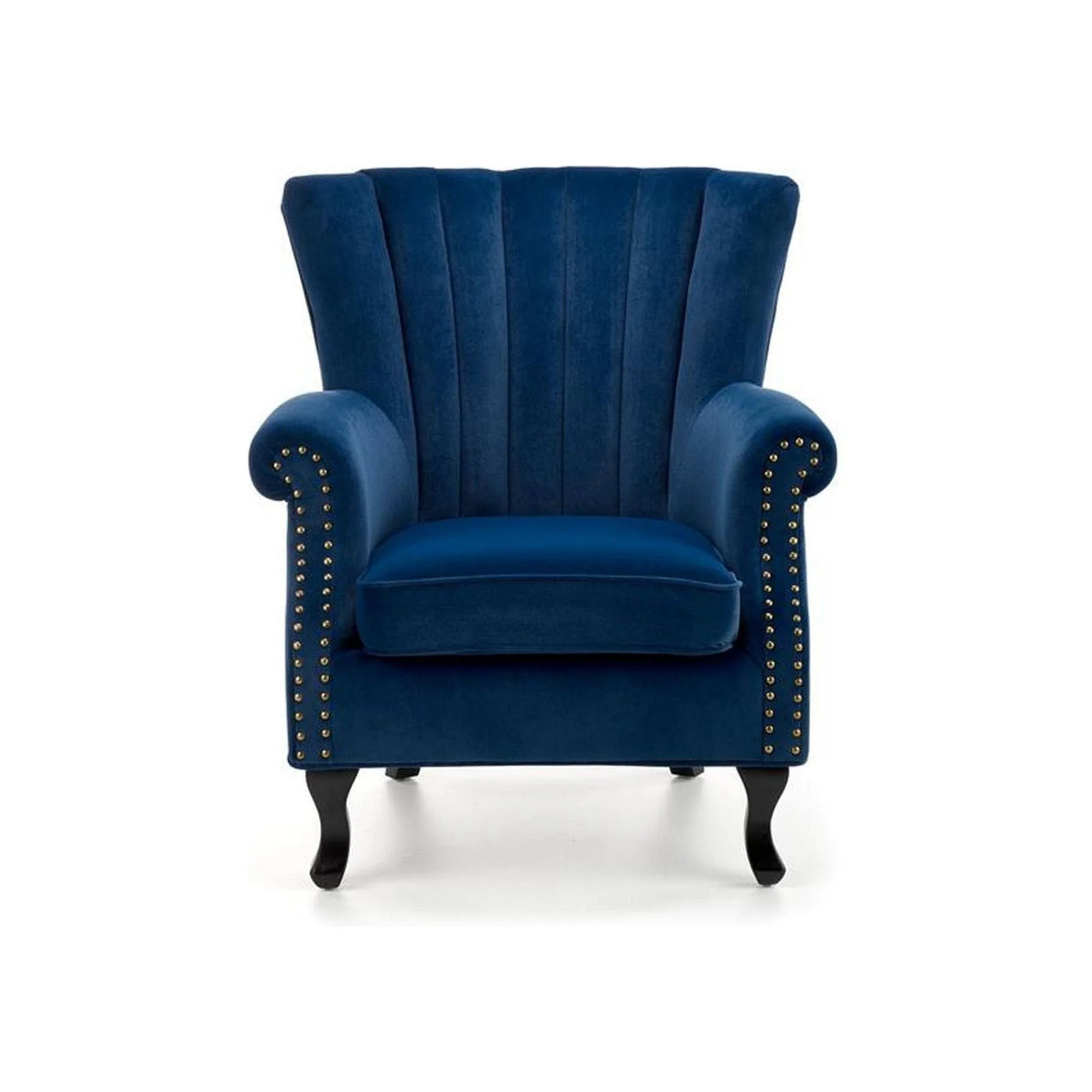 Fotoliu TITAN, albastru/negru, stofa catifelata/lemn, 73x70x87 cm