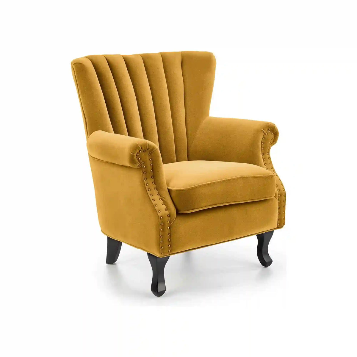 Fotoliu pentru living TITAN, galben mustar/negru, stofa catifelata/lemn, 73x70x87 cm