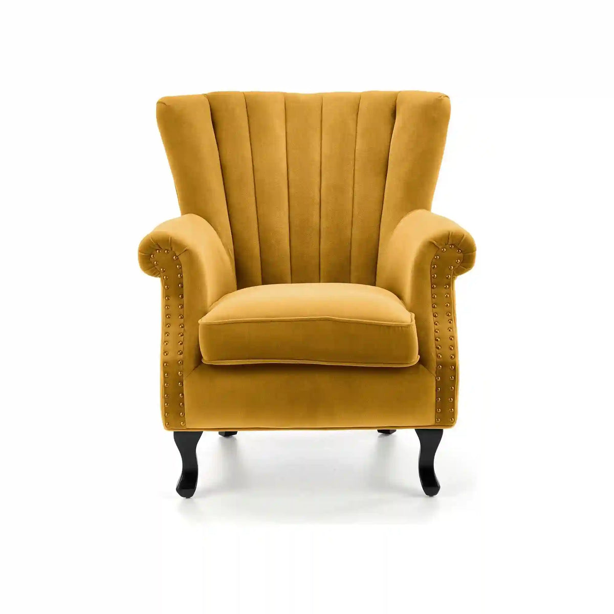 Fotoliu pentru living TITAN, galben mustar/negru, stofa catifelata/lemn, 73x70x87 cm