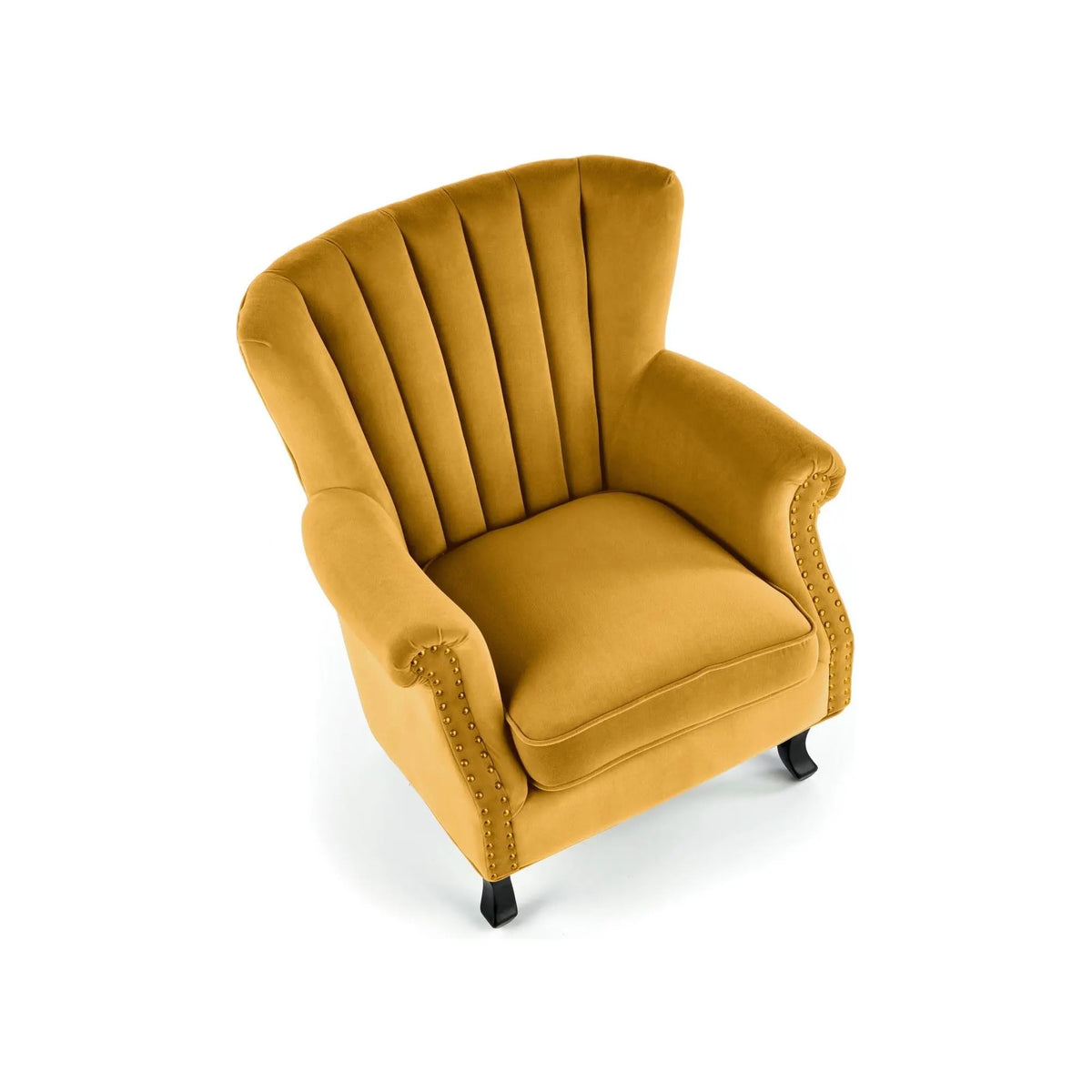 Fotoliu pentru living TITAN, galben mustar/negru, stofa catifelata/lemn, 73x70x87 cm