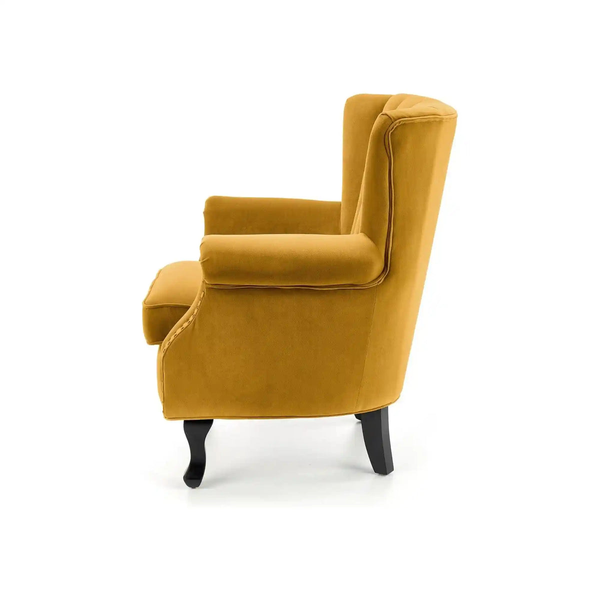 Fotoliu pentru living TITAN, galben mustar/negru, stofa catifelata/lemn, 73x70x87 cm