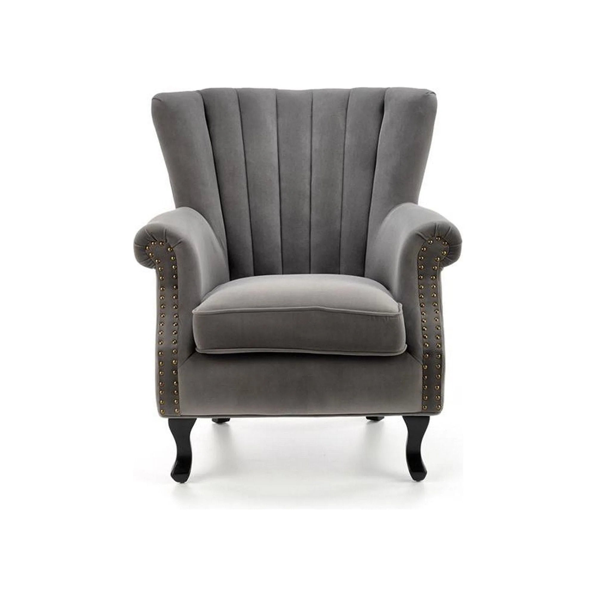 Fotoliu TITAN, gri/negru, stofa catifelata/lemn, 73x70x87 cm