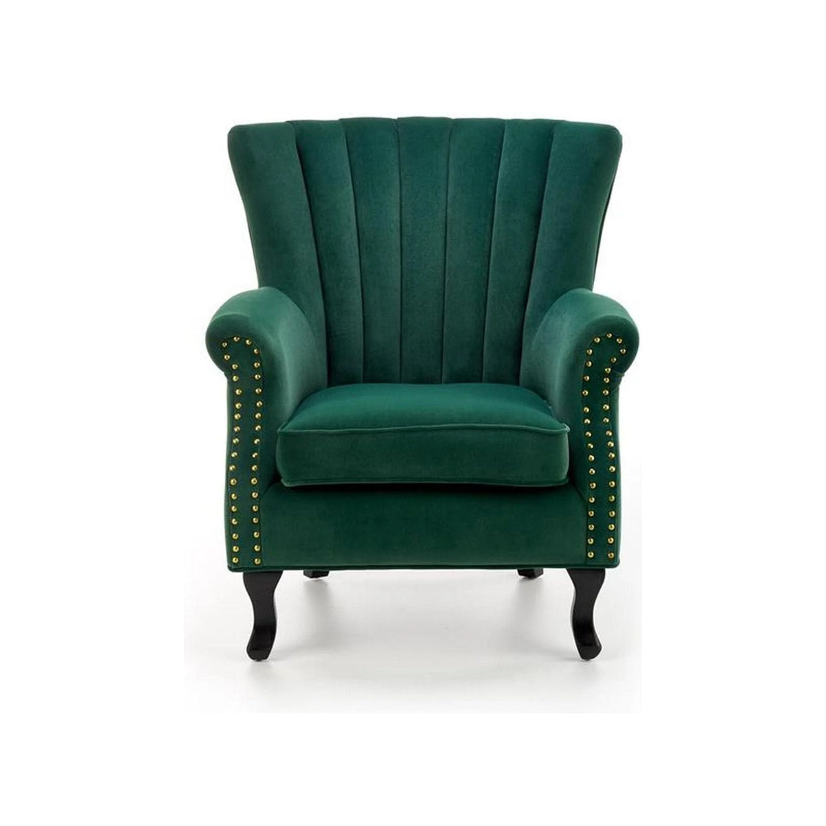 Fotoliu pentru living TITAN, verde inchis/negru, stofa catifelata/lemn, 73x70x87 cm