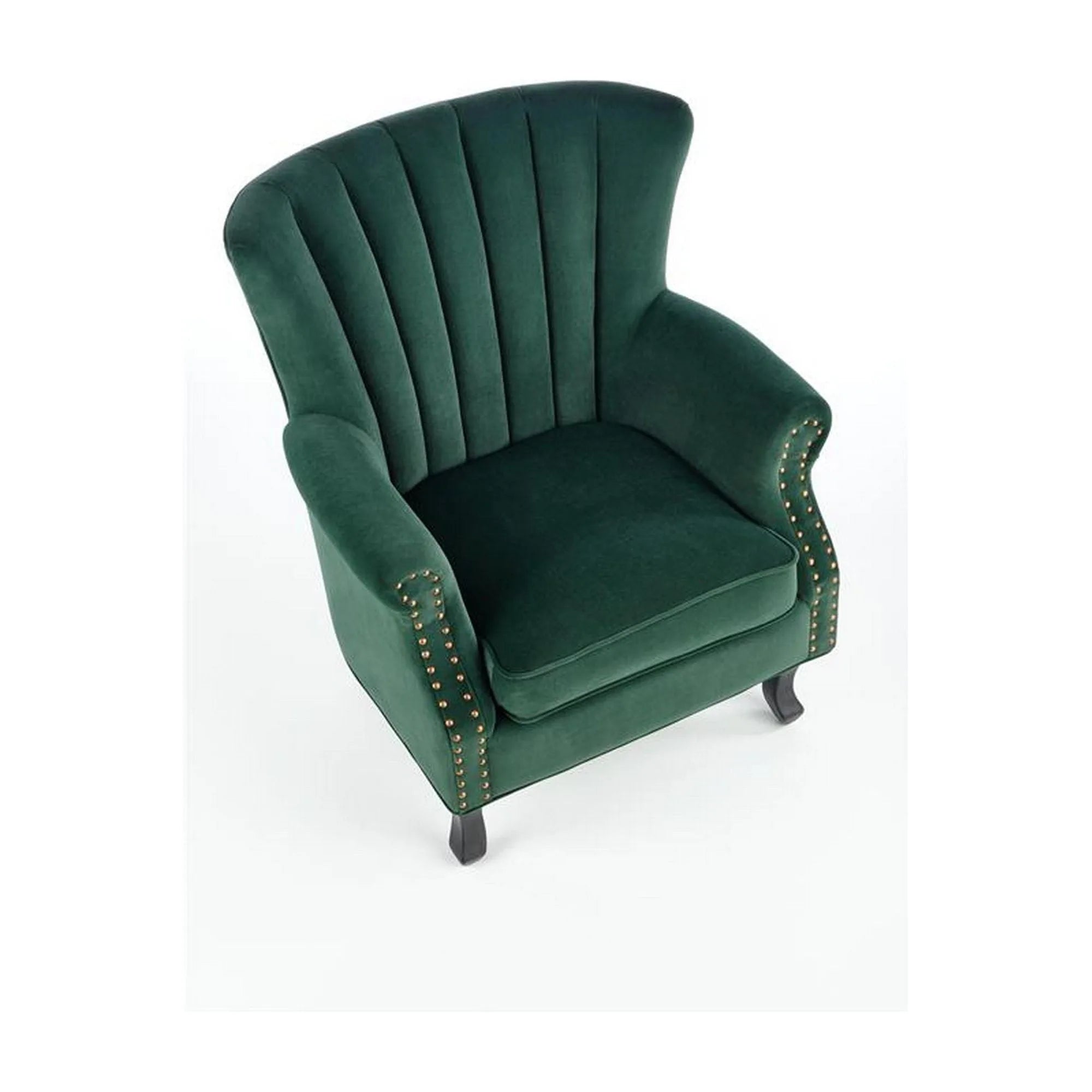 Fotoliu TITAN, verde inchis/negru, stofa catifelata/lemn, 73x70x87 cm