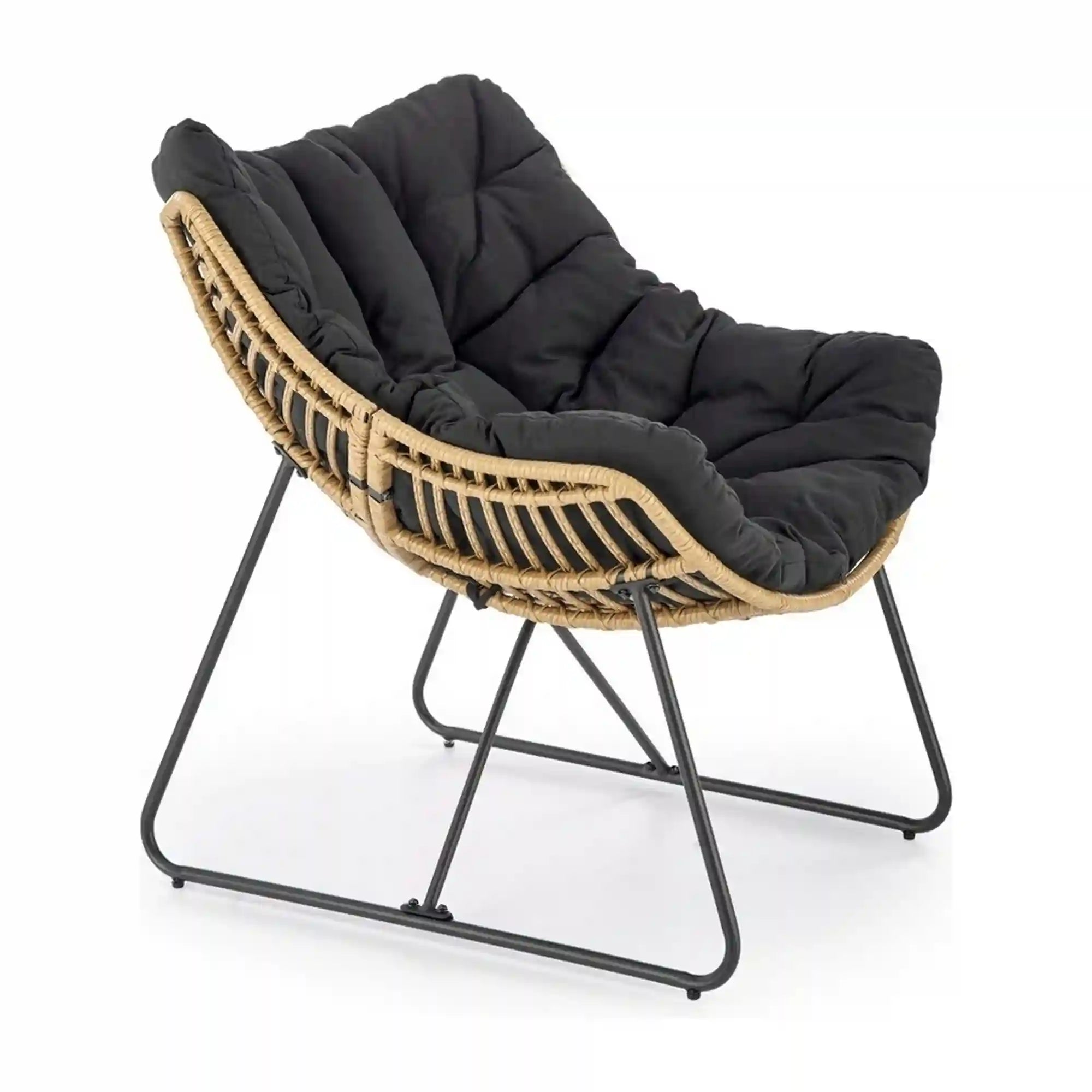 Fotoliu WHISPER, negru/stejar, ratan sintetic/metal, 81x90x90 cm