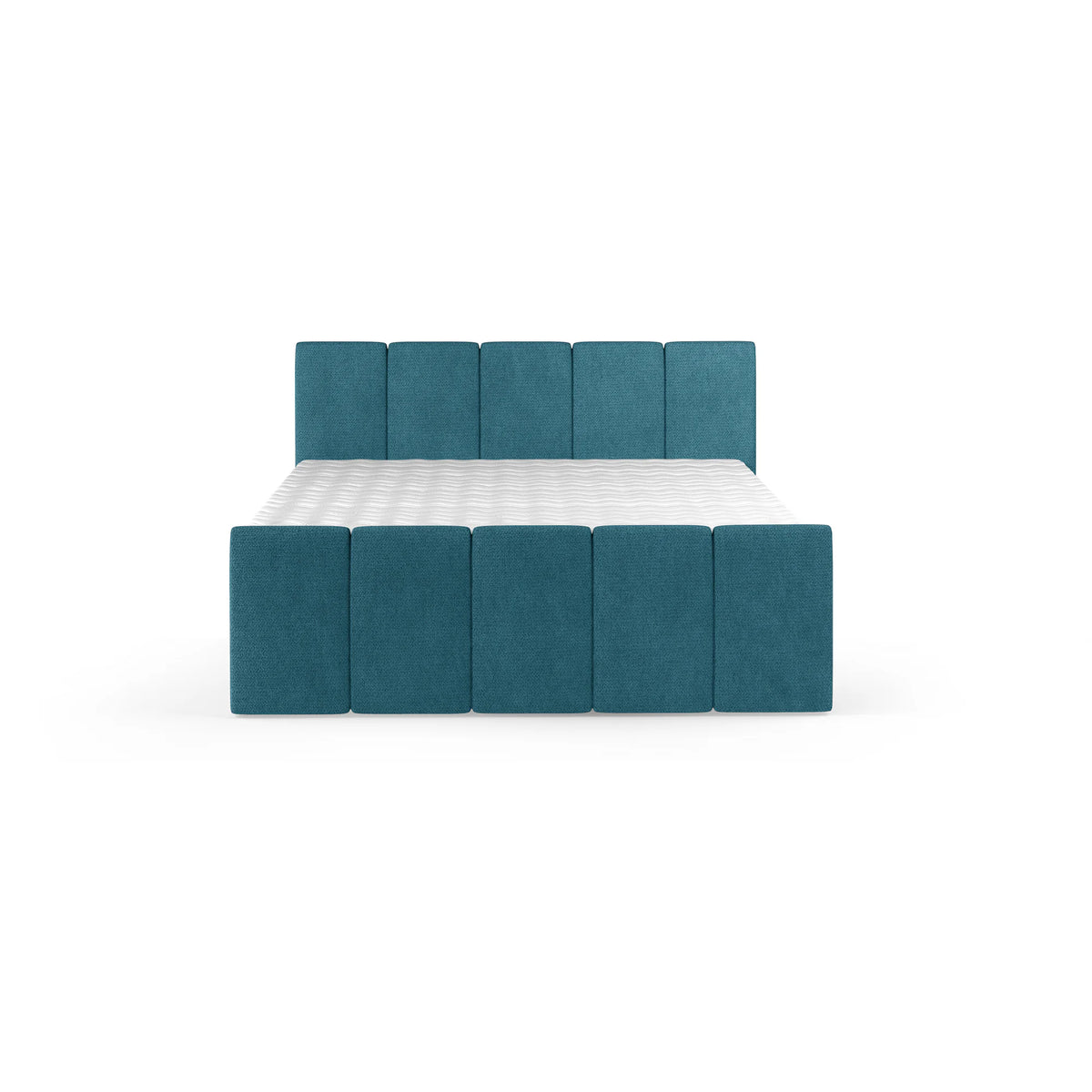 Pat boxspring FRESCO 140x200, stofa catifelata gri deschis - Royal Velvet 17, cu saltele, topper si 2 lazi pentru depozitare