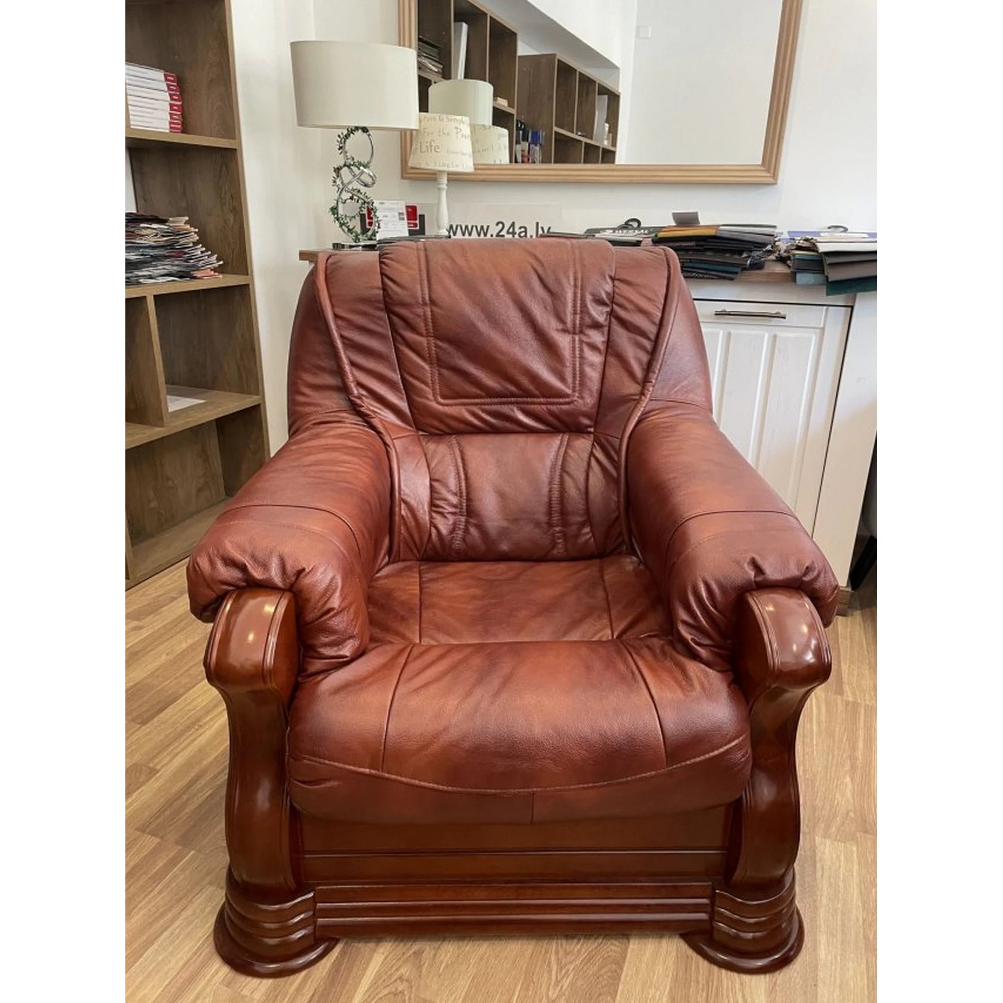 Fotoliu de piele PARMA, maro, piele naturala/lemn/placaj, 95x96x95 cm