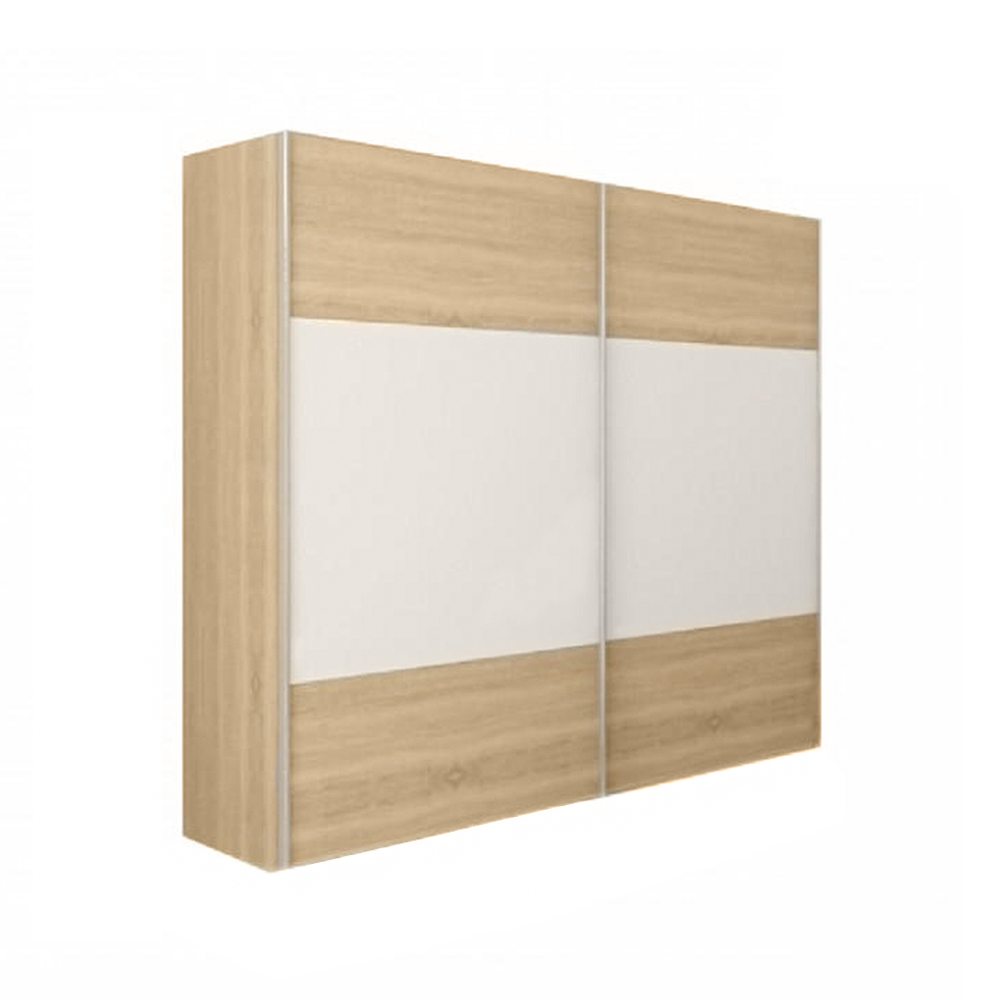 Set dormitor GABRIELA NEW, stejar sonoma/alb, DTD laminat/metal, cu pat 180x200 , dulap cu 2 usi si 2 noptiere