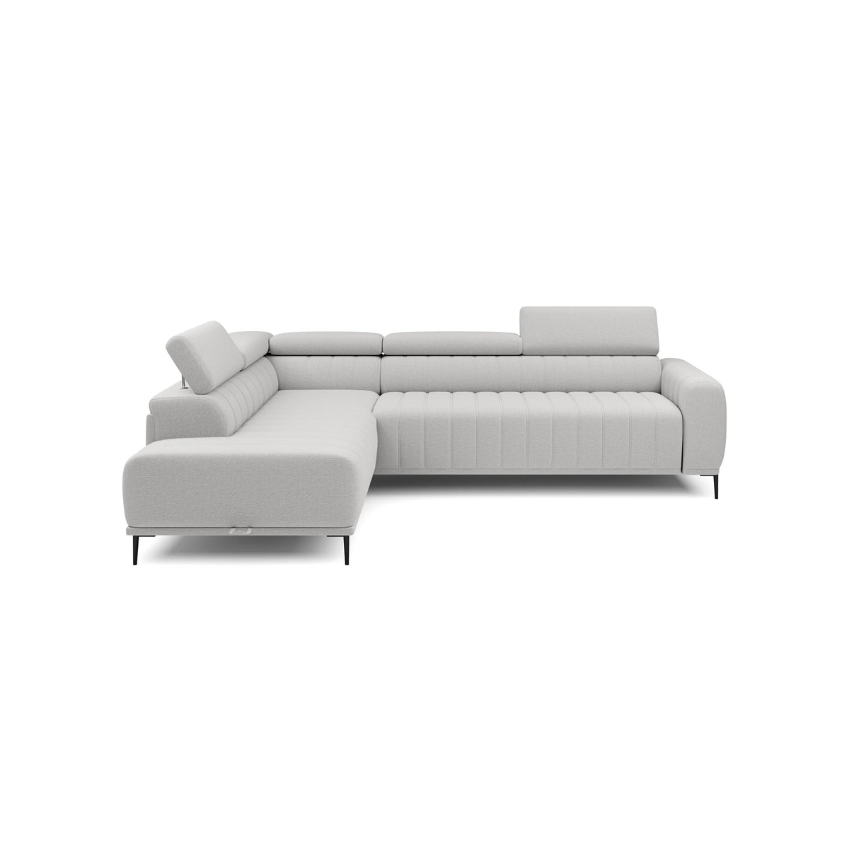 Coltar extensibil stofa catifelata GANDI 120, sezlong stanga, stofa verde - Riviera 38, Gama Premium, cu lada depozitare si tetiere reglabile, 261x204x99 cm