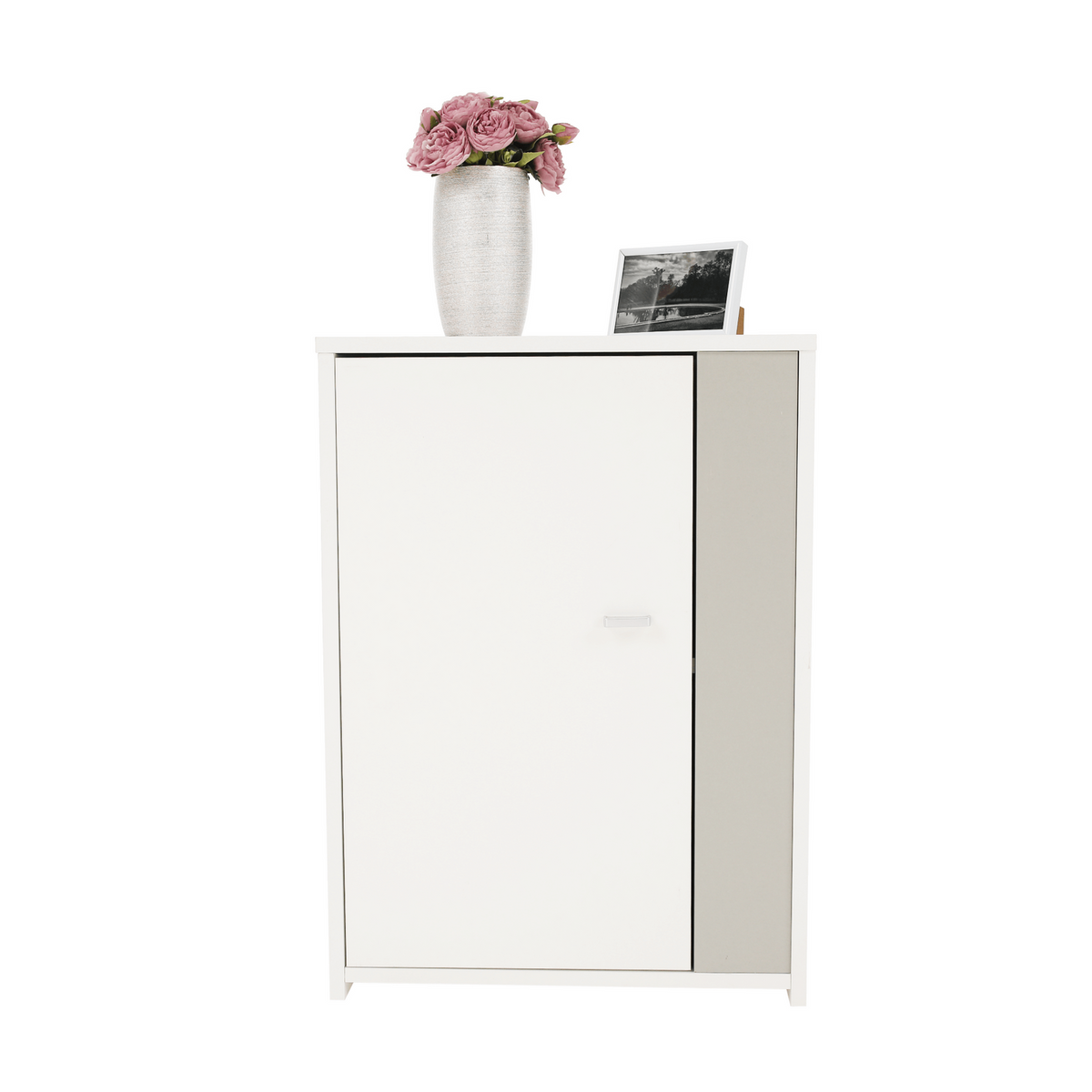 Mobilier living GENTA, PAL melaminat, alb/gri, 4 piese, 210x42x180 cm