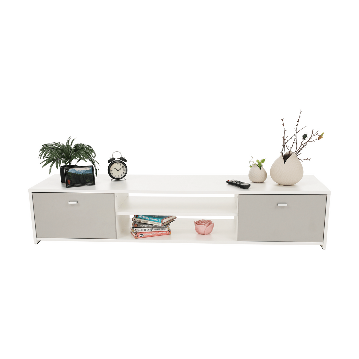 Mobilier living GENTA, PAL melaminat, alb/gri, 4 piese, 210x42x180 cm