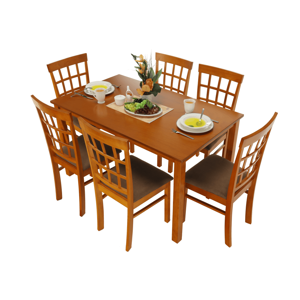 Set masa si 6 scaune GRID NEW, cires/maro