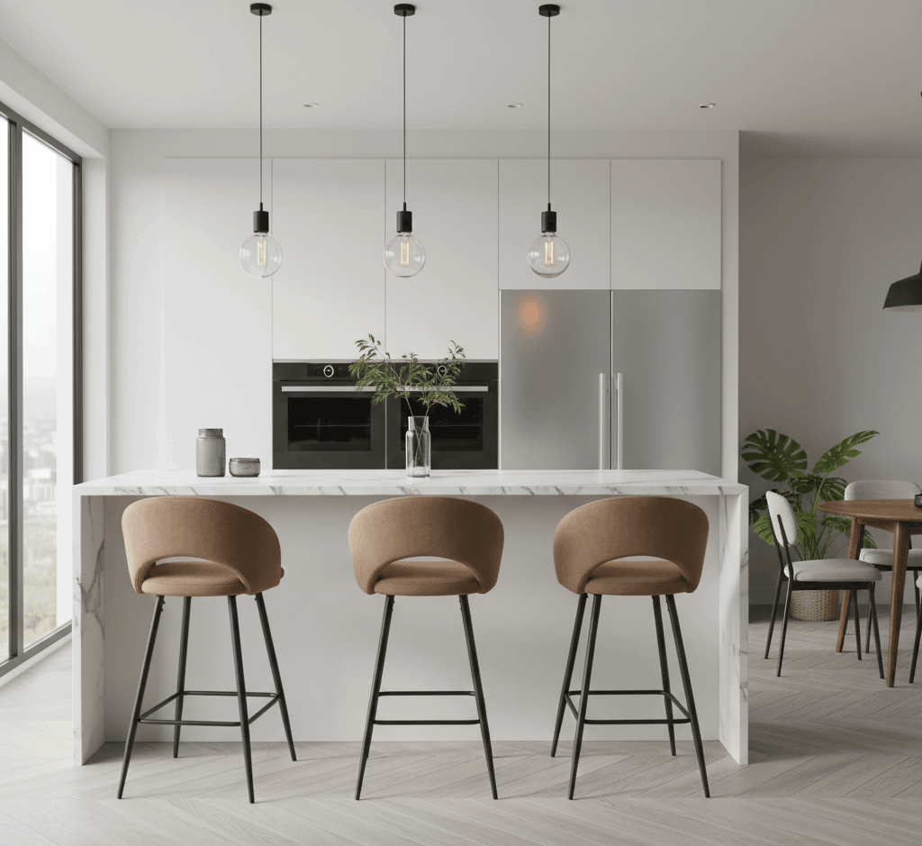 Scaun bar H96, bej/negru, stofa catifelata/otel, 48x49x89 cm