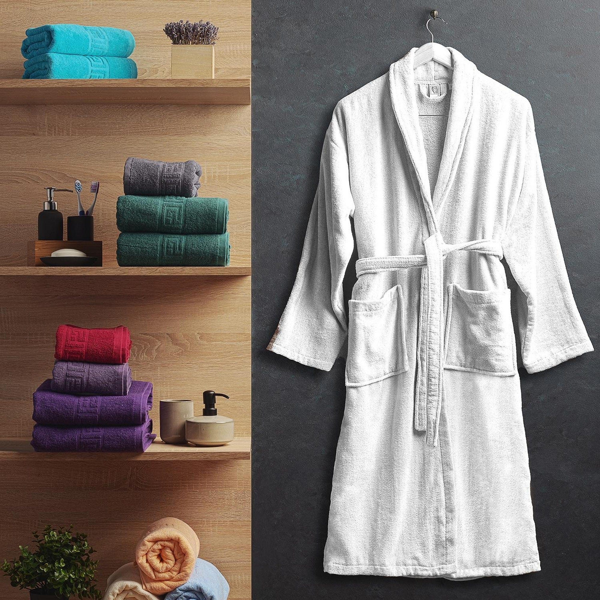 Halat baie VELUR, alb, bumbac, marime L/XL