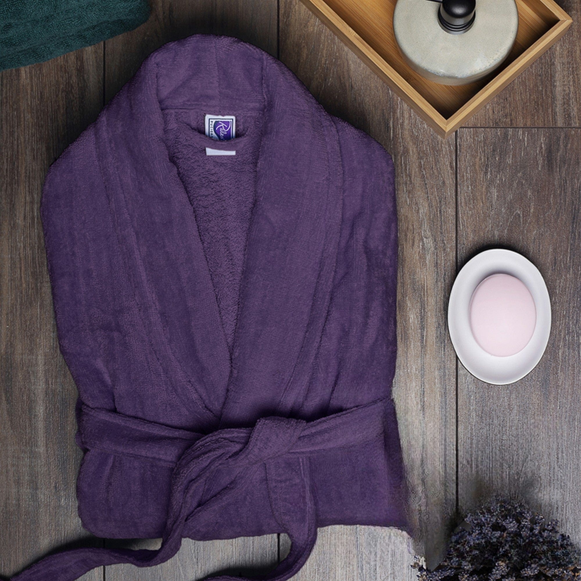 Halat baie VELUR, mov, bumbac, marime L/XL