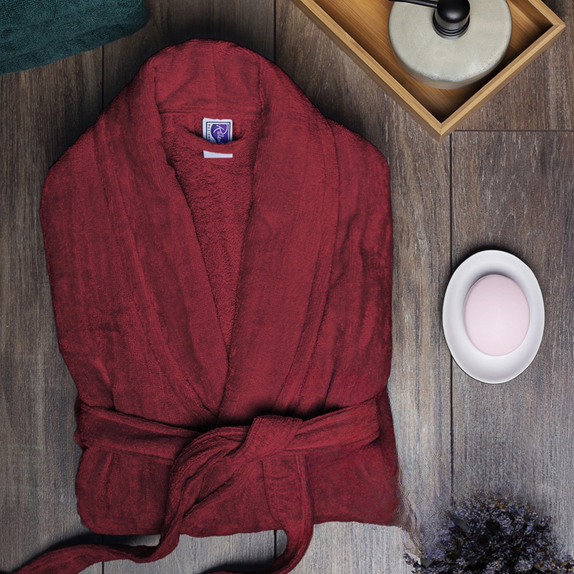 Halat baie VELUR, visiniu, bumbac, marime L/XL