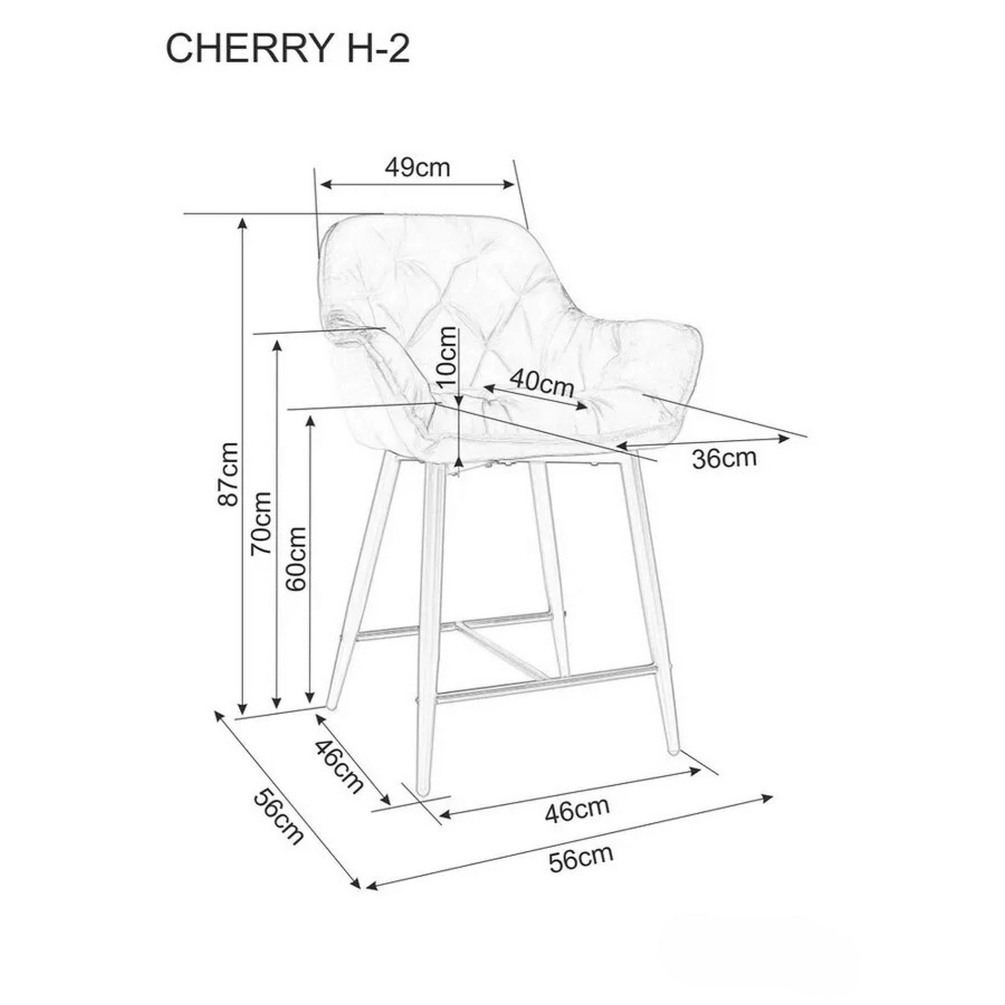 Scaun bar living CHERRY H-2, bej - Bluvel 28/negru mat, stofa catifelata/metal, 56x40x87 cm