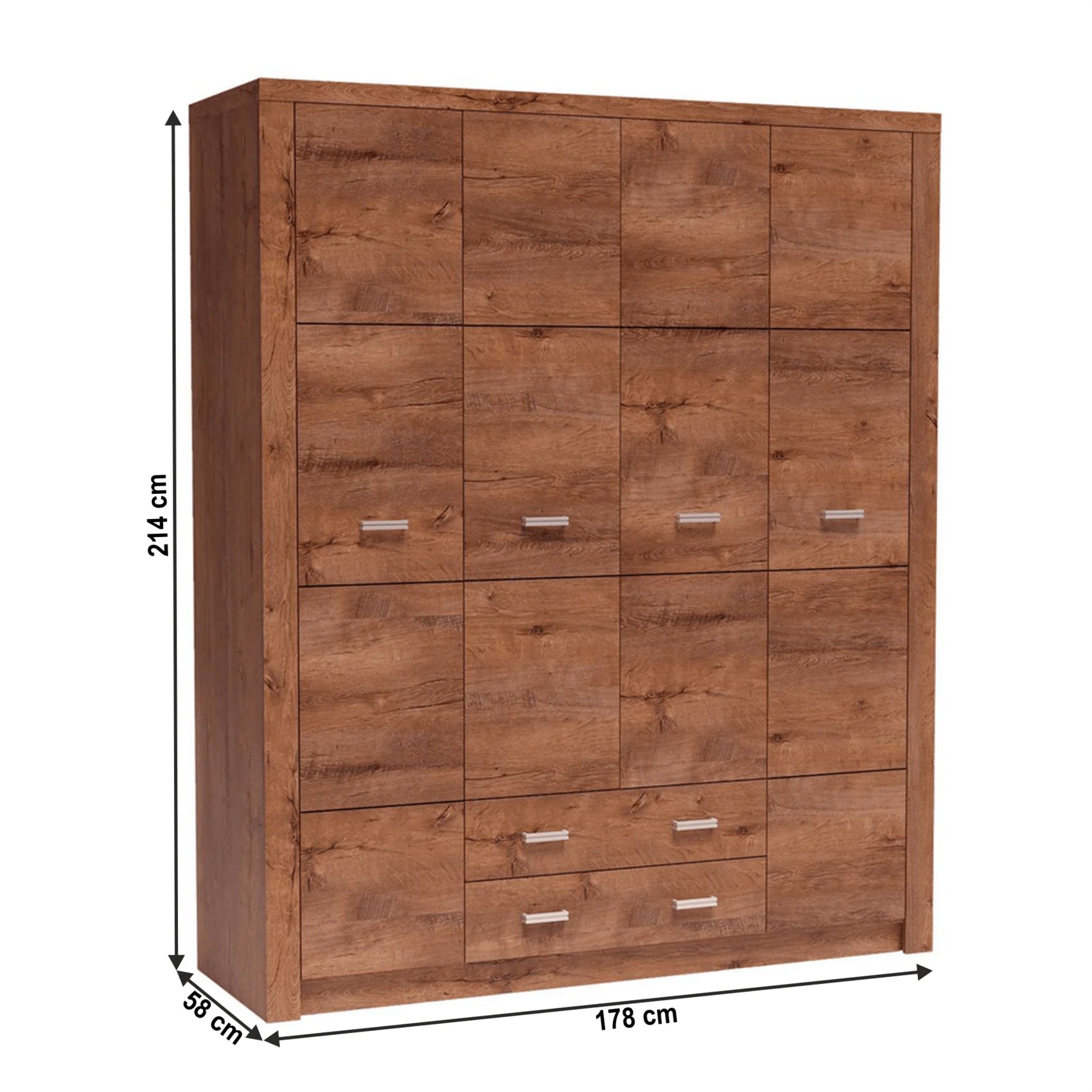 Dulap INFINITY I-18, frasin deschis, PAL melaminat, cu 4 usi si 2 sertare, 178x58x214 cm